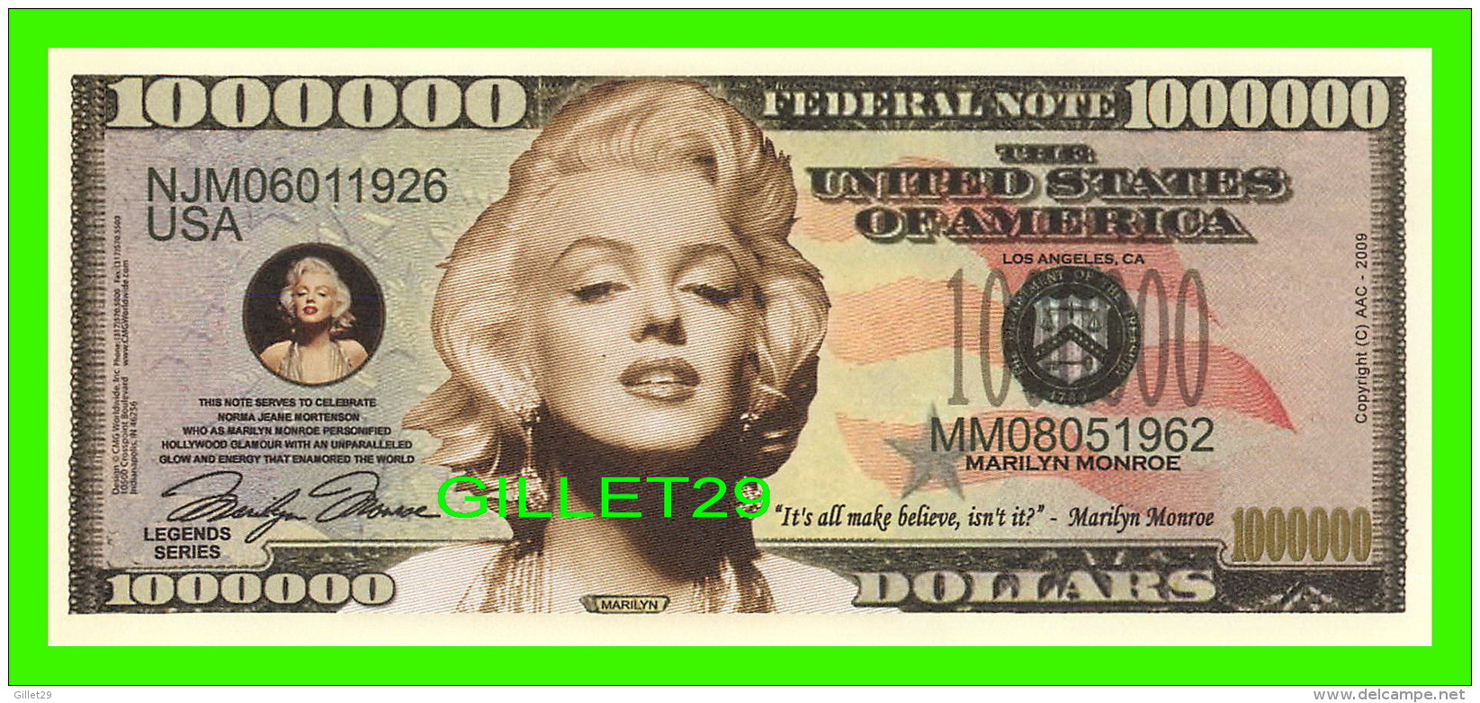 BILLETS , ONE MILLION DOLLARS - MARILYN MONROE - UNITED STATES OF AMERICA - - Other & Unclassified