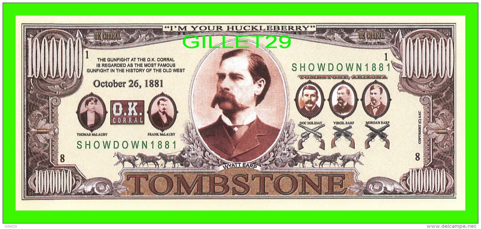 BILLETS , ONE MILLION DOLLARS - WYATT EARP, TOMBSTONE, ARIZONA   - UNITED STATES OF AMERICA - - Autres & Non Classés