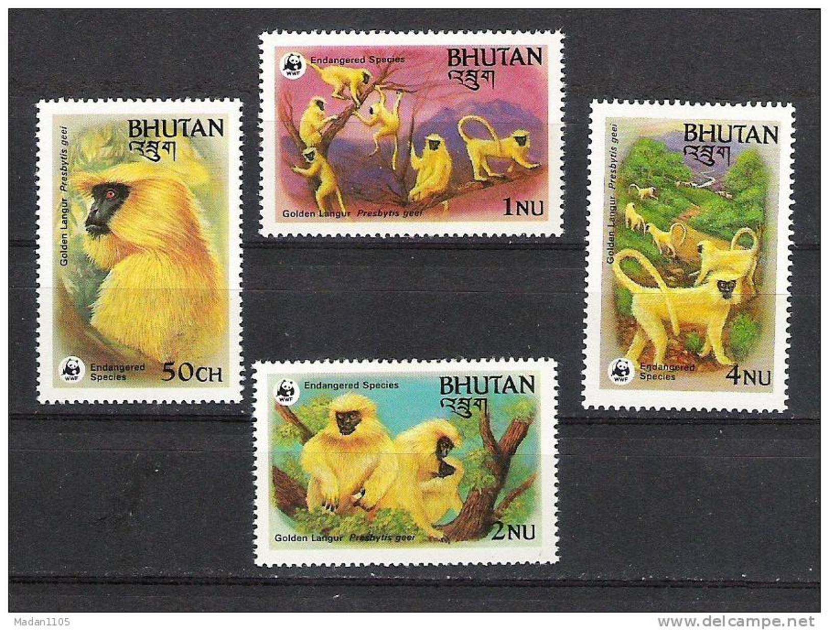 BHUTAN 1984  Fauna WWF, Wild Animals,. Species In Danger Of Extinction Sc 413/16, 4v Complete MNH(**) - Bhutan