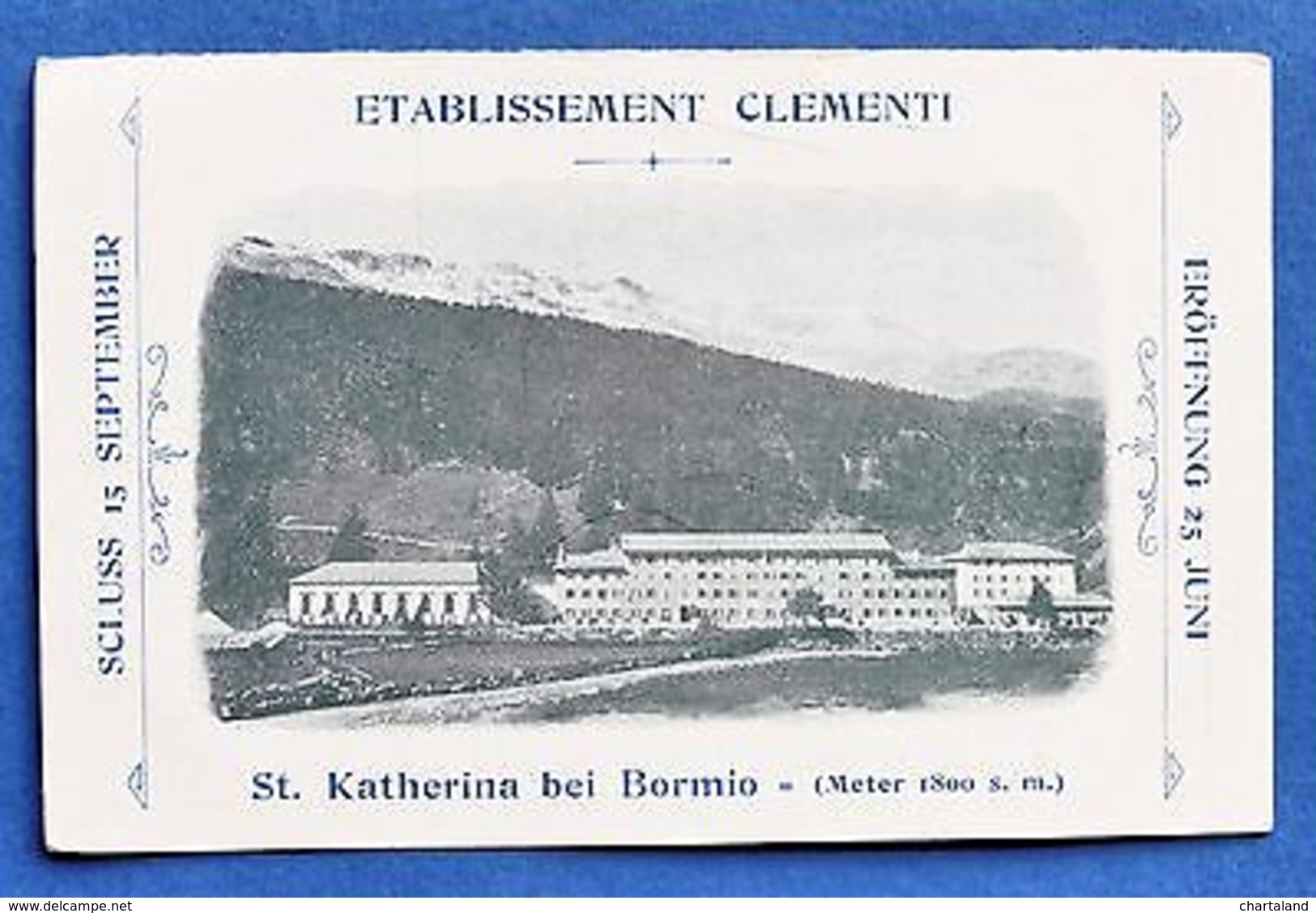 Viaggi - Cartoncino Pubblicità D'epoca - Etablissement Clementi - Bormio - Non Classificati