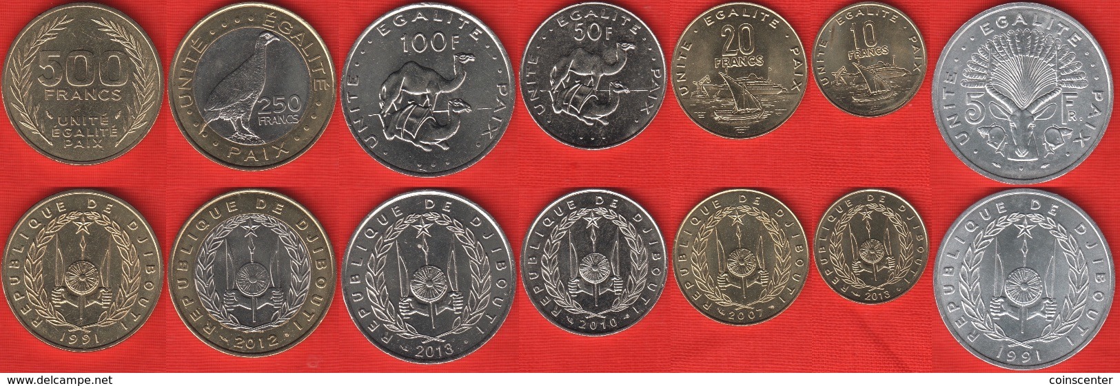 Djibouti Set Of 7 Coins: 5 - 500 Francs 1991-2013 UNC - Djibouti