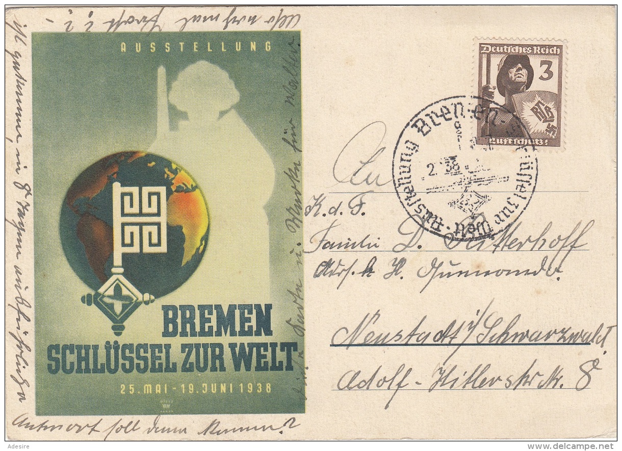 DEUTSCHES REICH 1938 - 3 Pfg Auf Ausstellungs-Pk Gel.Bremen &gt; Neustadt - Briefe U. Dokumente