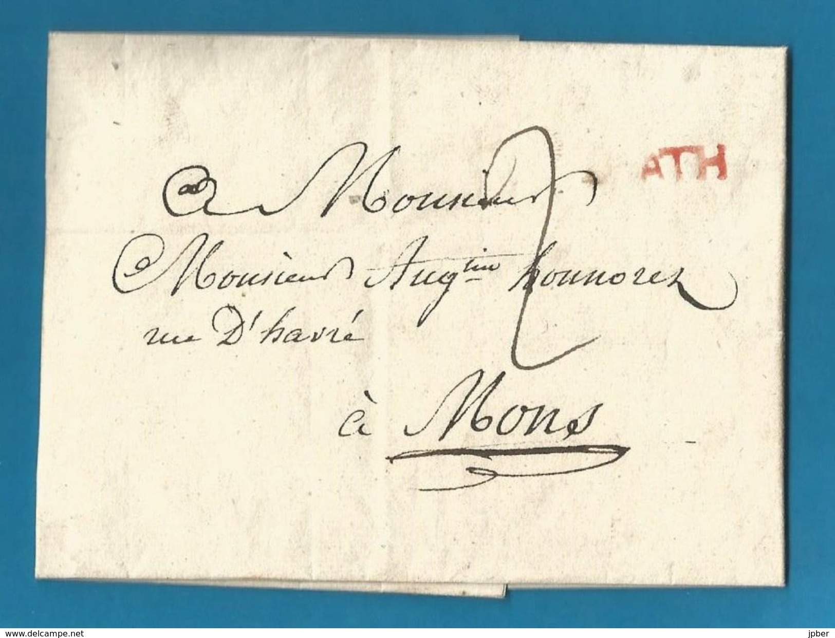 (R160) Belgique - Précurseur - LAC De ATH à MONS Du 16/4/1814 - ATH En Rouge - 1814-1815 (Gouv. Général De La Belgique)