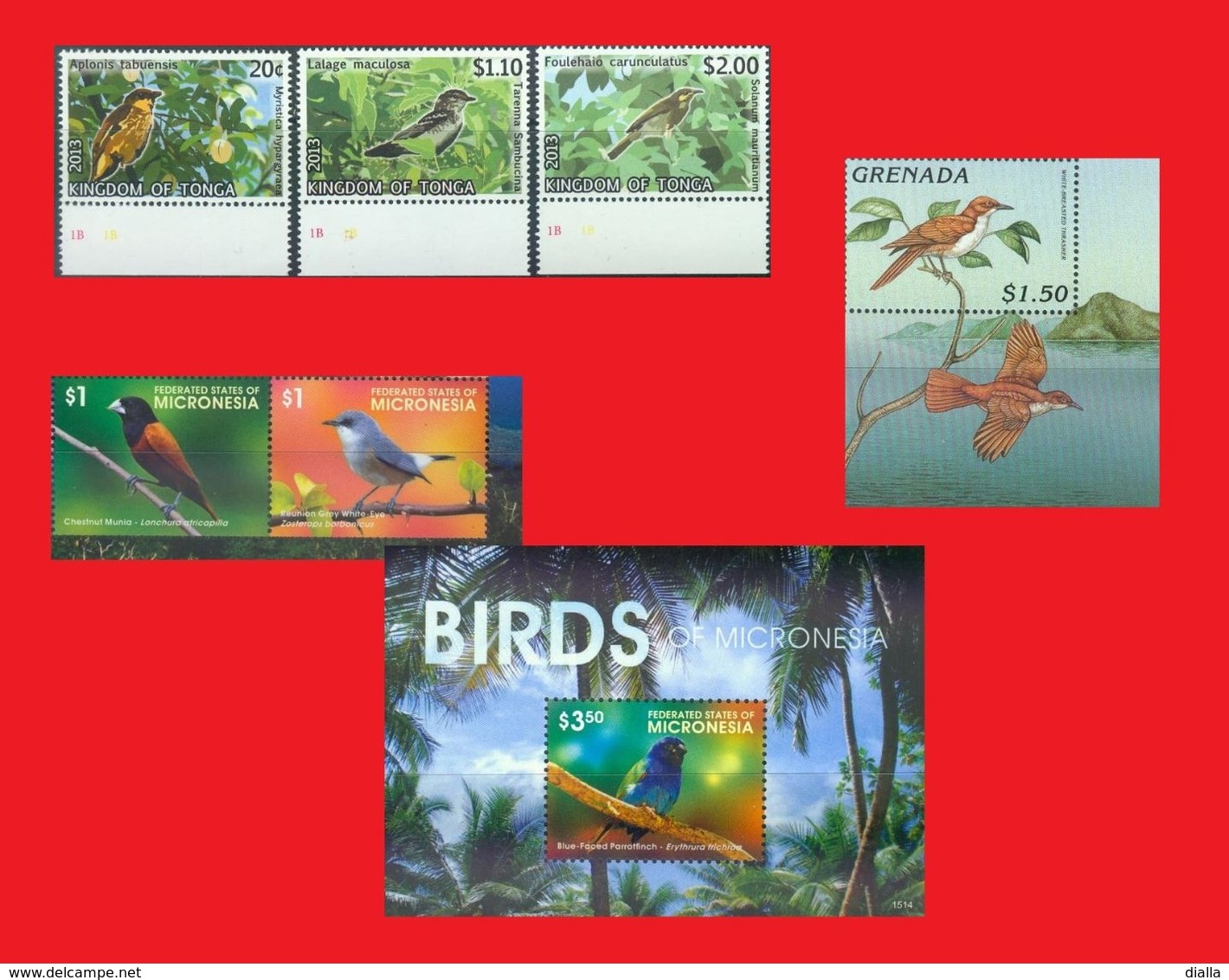 Tonga 2013, Micronesia 2015, Grenada 1996, Songbirds Birds / Oiseaux  MNH ** - Passereaux