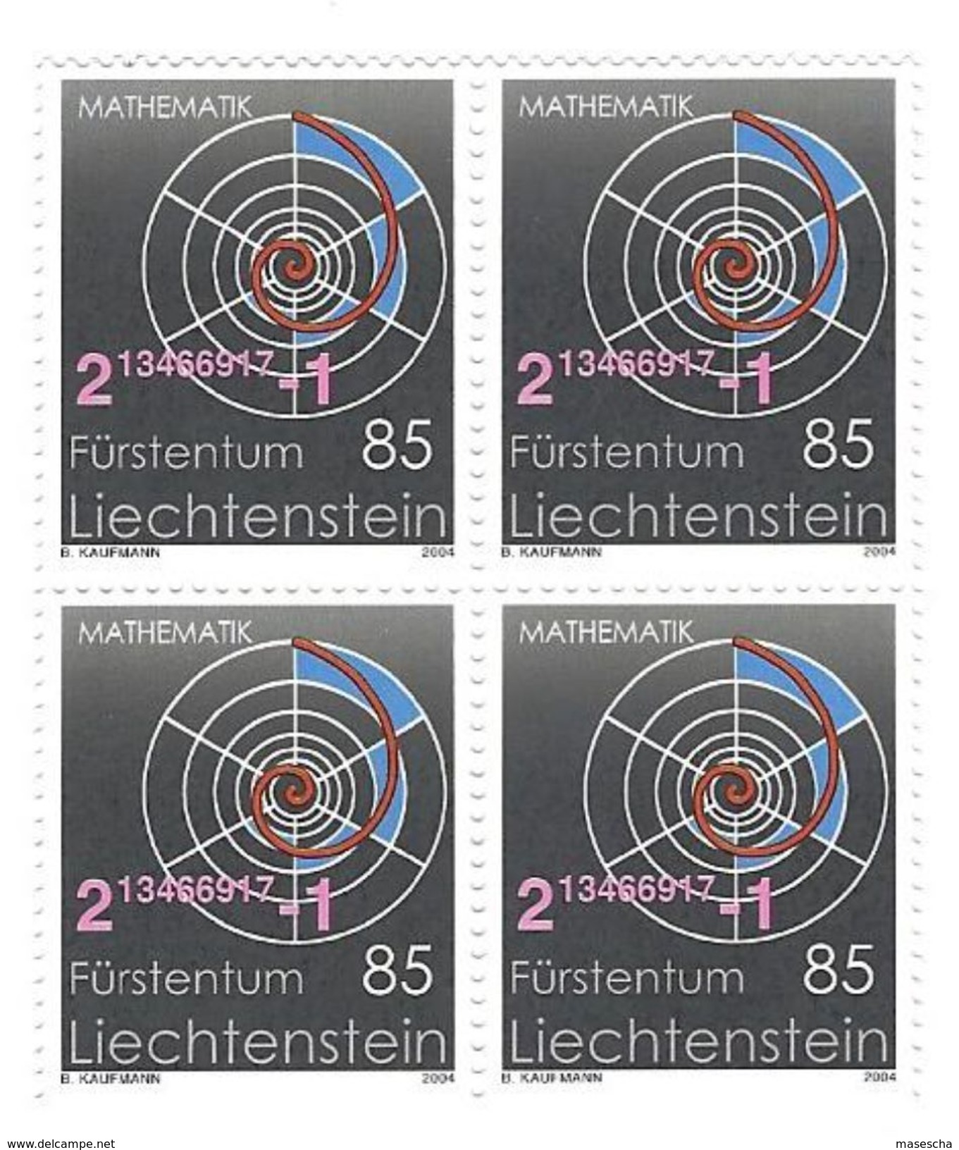 2004  Liechtenstein Mi. 1357 **- Exakte Wissenschaften: Mathematik -  4er Block / Bloc Of 4 ( 8 - Nuovi