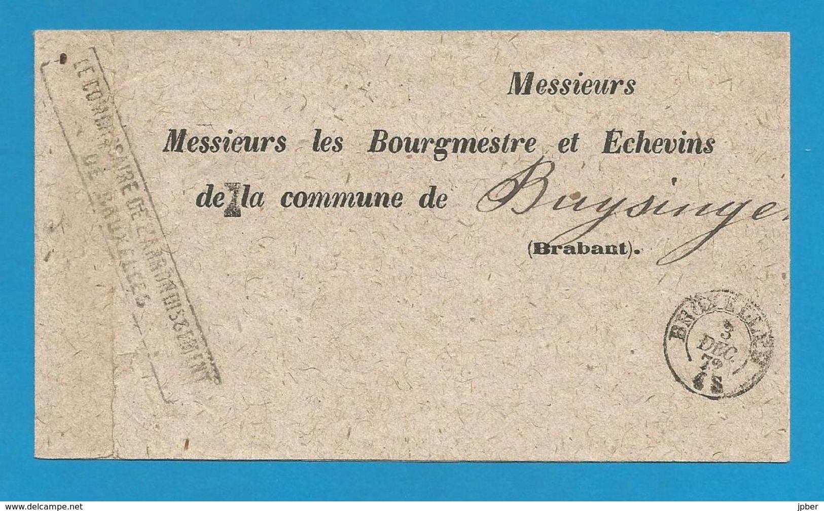 (R177) Belgique - Bandelette Pour Imprimés - De BRUXELLES à BUYSINGEN - Petit Càd Du 3/12/1872 - Otros & Sin Clasificación