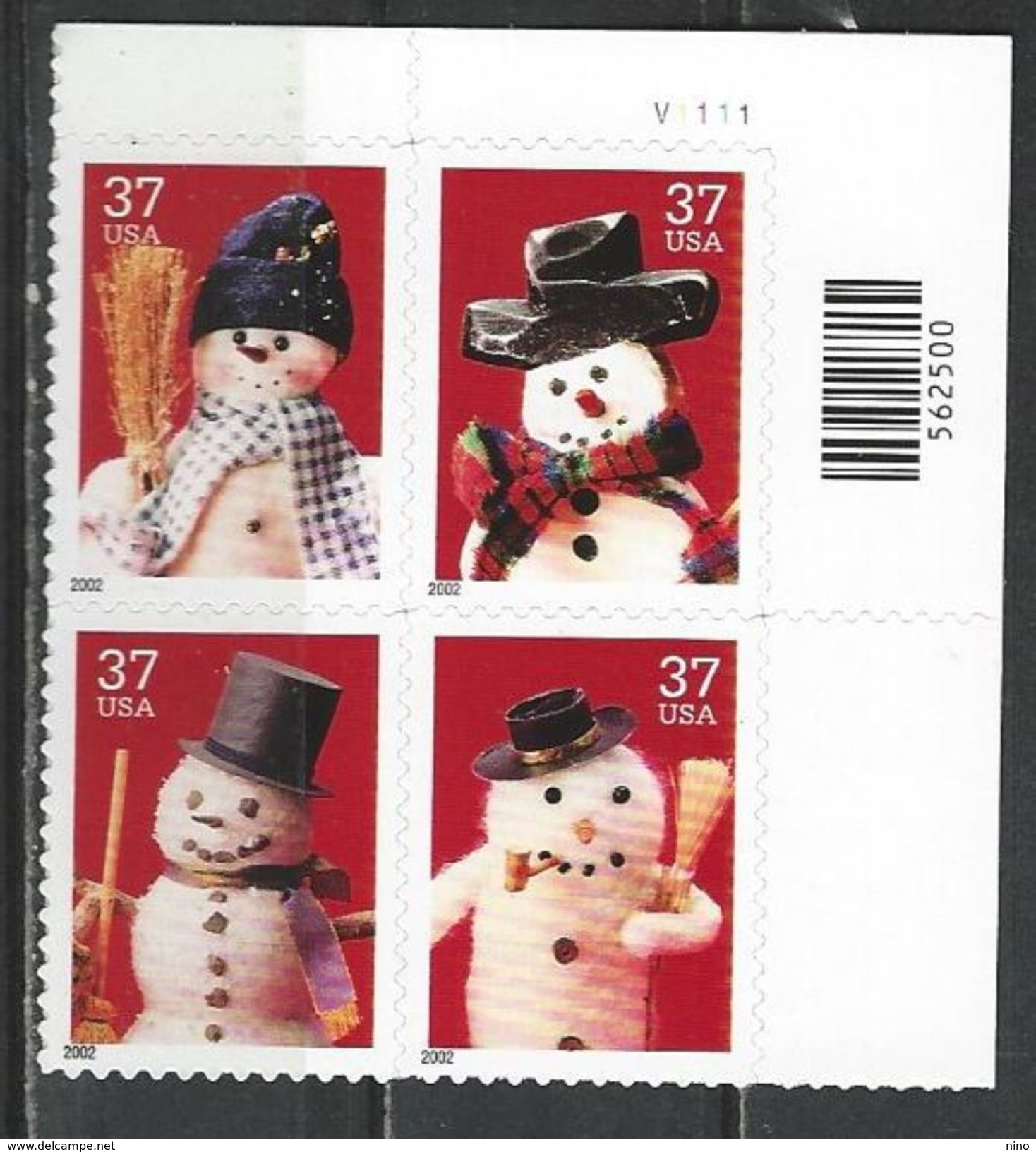 USA. Scott # 3676-79a, MNH Plate Block Of 4. Christmas Snowman  2002 - Números De Placas