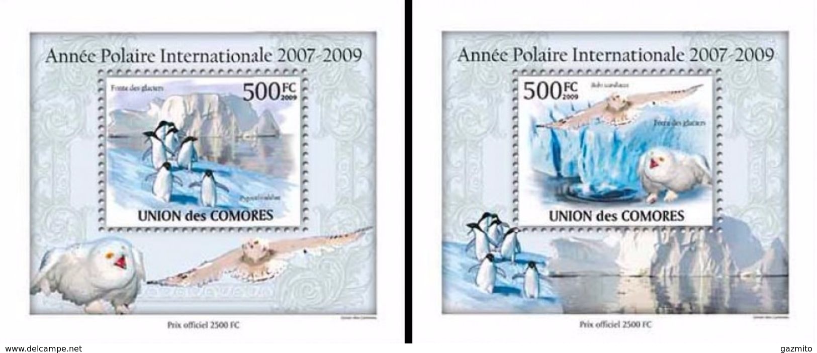 Comores 2010, International Polar Year, Penguins, Owls, 2BF Deluxe - Année Polaire Internationale