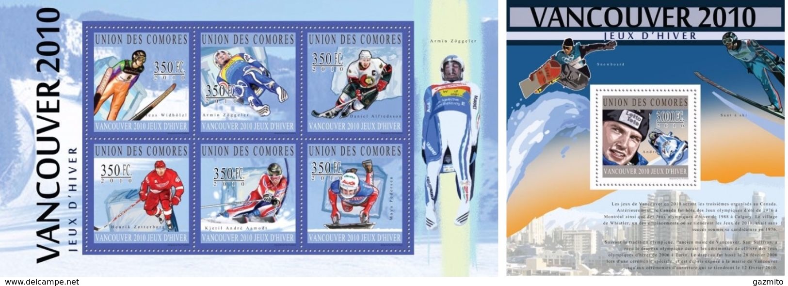 Comores 2010, Olympic Games In Vancouver 2010 Winners, Sky Jump, Hokey On Ice, 4val In BF +BF - Winter 2010: Vancouver