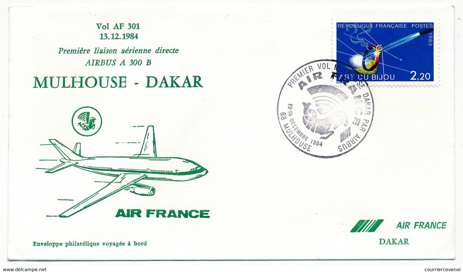 FRANCE - Enveloppe - 1ère Liaison Airbus A300 B - MULHOUSE DAKAR - Air France - 13 Dec 1984 - First Flight Covers