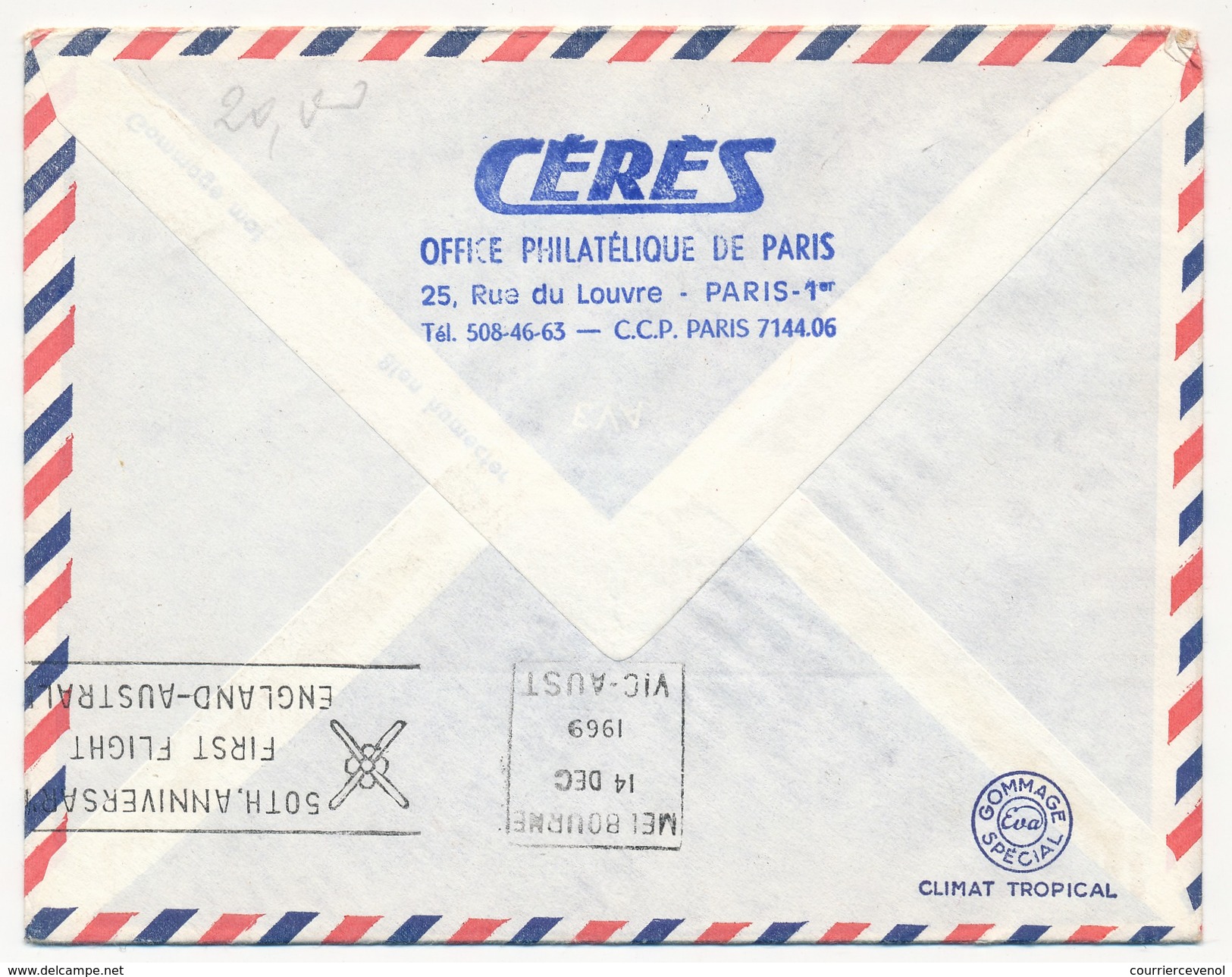 FRANCE - Enveloppe - 50ème Anniversaire Premier Vol Angleterre France Australie - Décembre 1969 - First Flight Covers