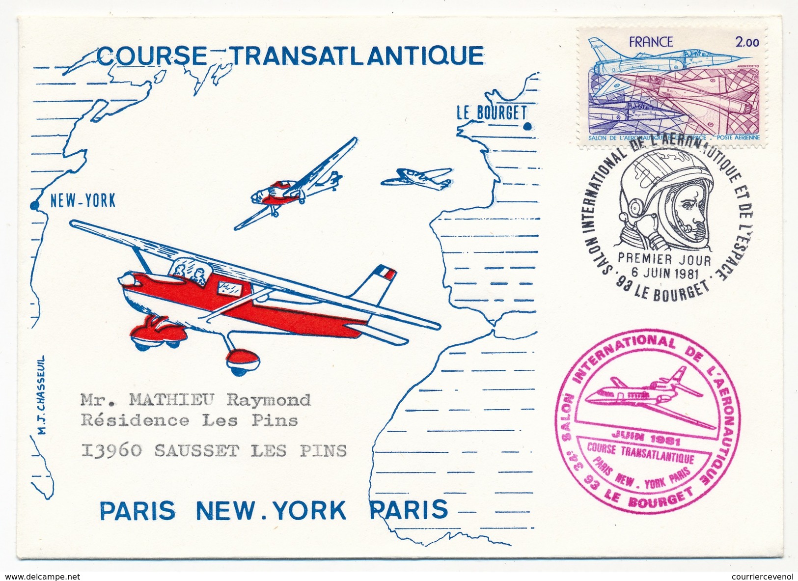 FRANCE - Enveloppe - Course Transatlantique PARIS / NEW YORK / PARIS - Juin 1981 Le Bourget - 1960-.... Cartas & Documentos