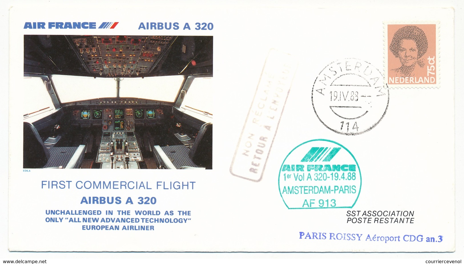 FRANCE - 2 Env - Premier Vol Airbus A 320 Paris => Amsterdam Et Retour - 19/4/1988 - Erst- U. Sonderflugbriefe