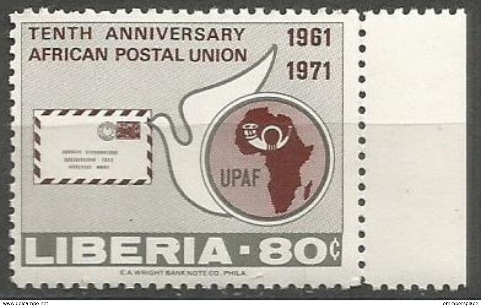 Liberia - 1971 African Postal Union 80c   MNH **       Sc 584 - Liberia