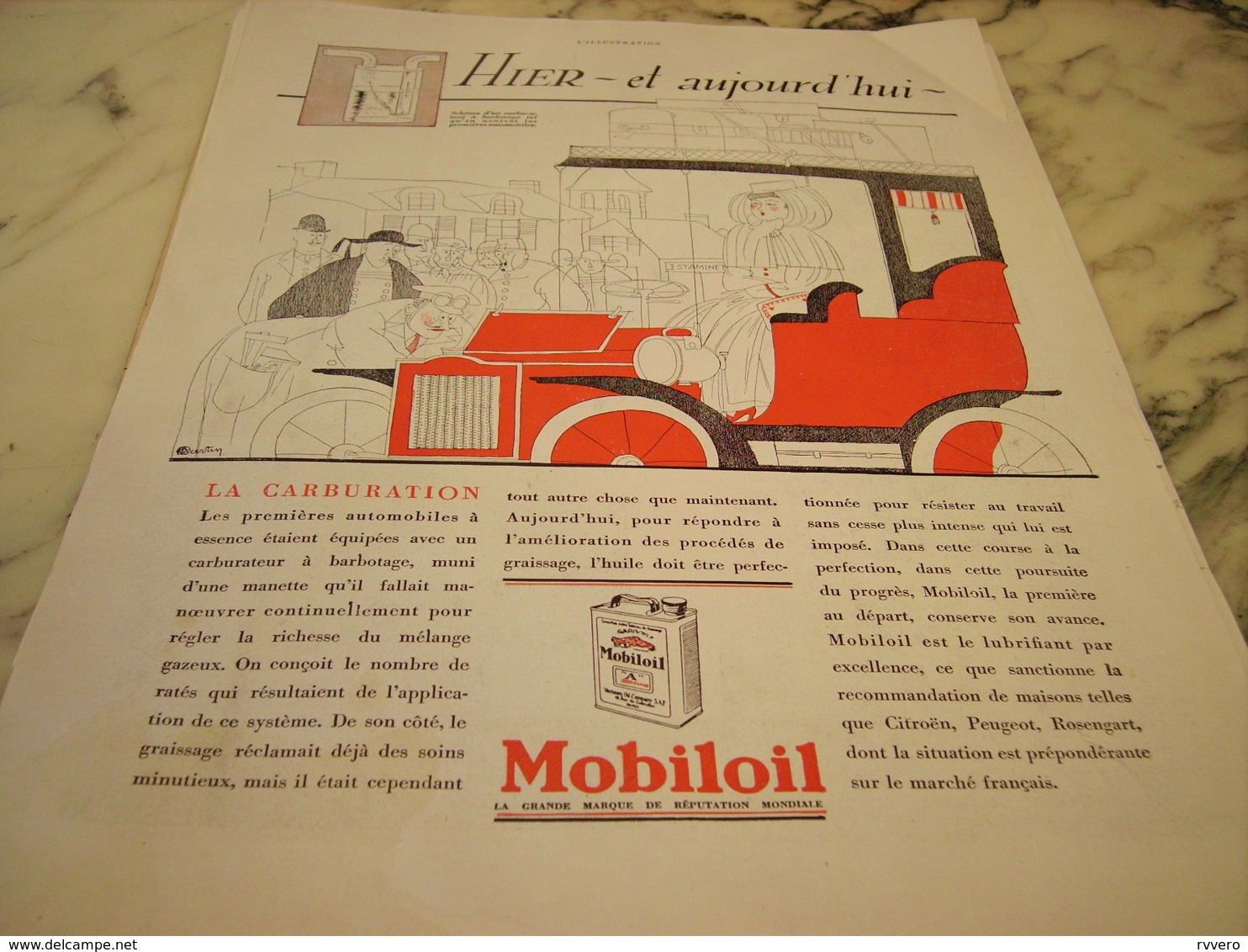 ANCIENNE PUBLICITE HIER AUJOURD HUI CARBURATION  HUILE MOBILOIL 1932 - Andere & Zonder Classificatie