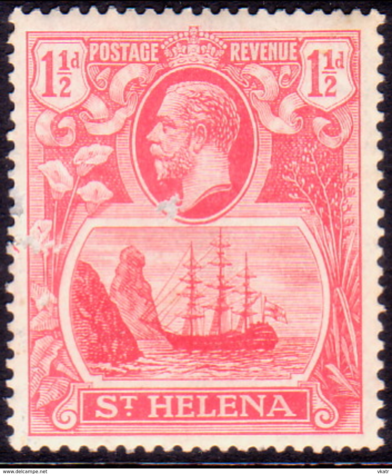 ST HELENA 1923 SG #99 1½d MLH Rose-red Scratch On King's Neck - Isola Di Sant'Elena