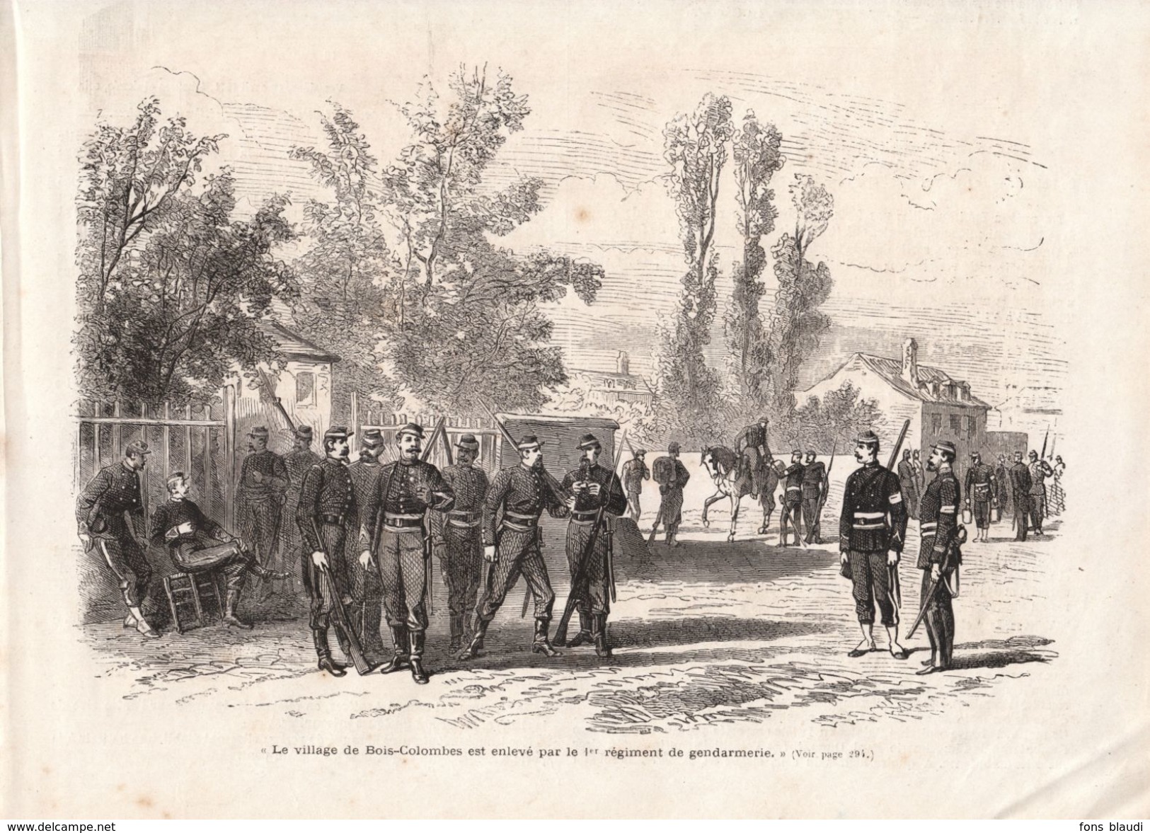 1872 - Gravure Sur Bois - Bois-Colombes (Hauts-de-Seine) - Scène De La Commune - FRANCO DE PORT - Estampes & Gravures
