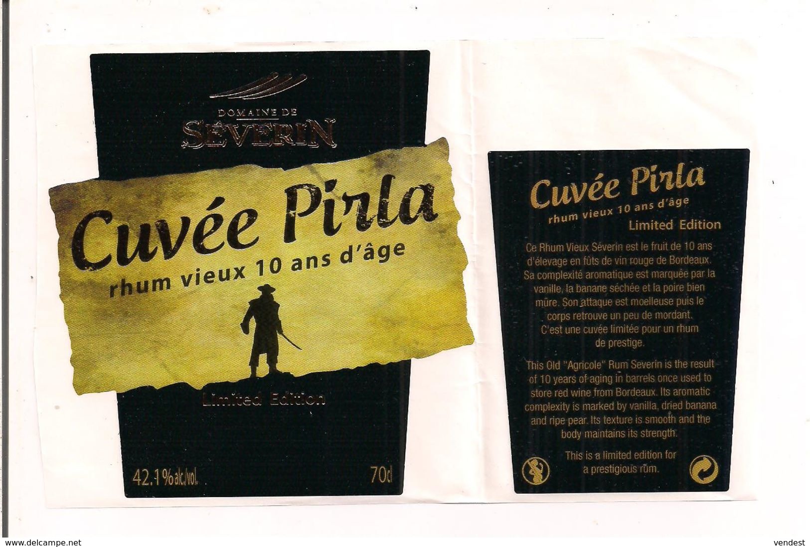 Etiquette  Rhum Vieux - 10 Ans D'âge - Cuvée Pirla - Limited Edition - Domaine De Séverin - GUADELOUPE - - Rhum