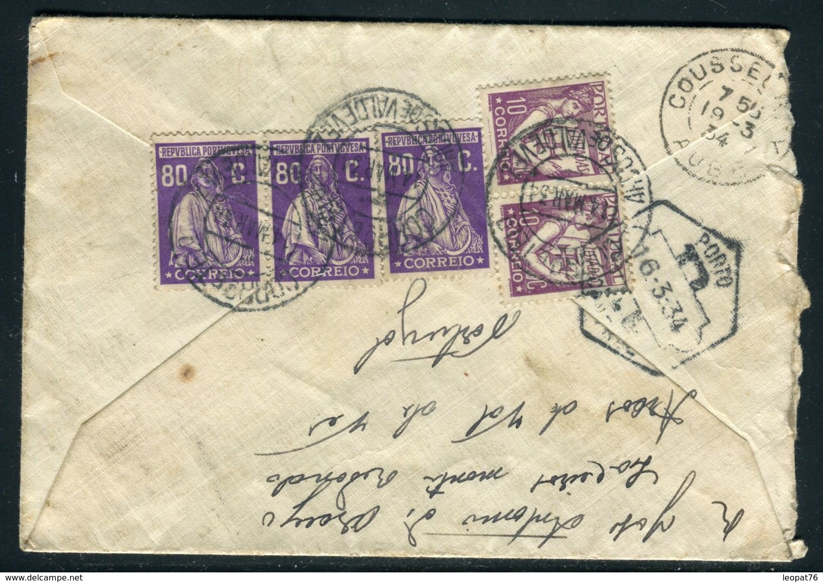 Portugal - Enveloppe En Recommandé De Arcos De Valdevez Pour La France En 1934 , Affr. Au Verso  - Ref JJ 92 - Lettres & Documents