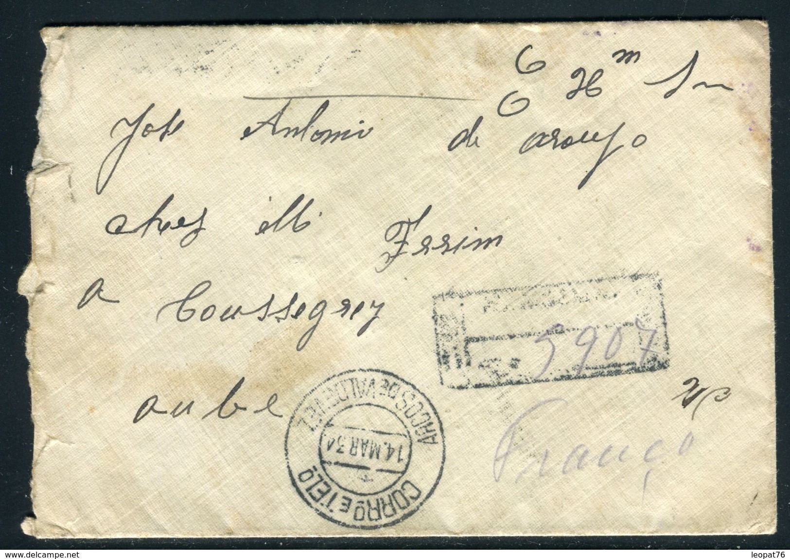 Portugal - Enveloppe En Recommandé De Arcos De Valdevez Pour La France En 1934 , Affr. Au Verso  - Ref JJ 92 - Lettres & Documents