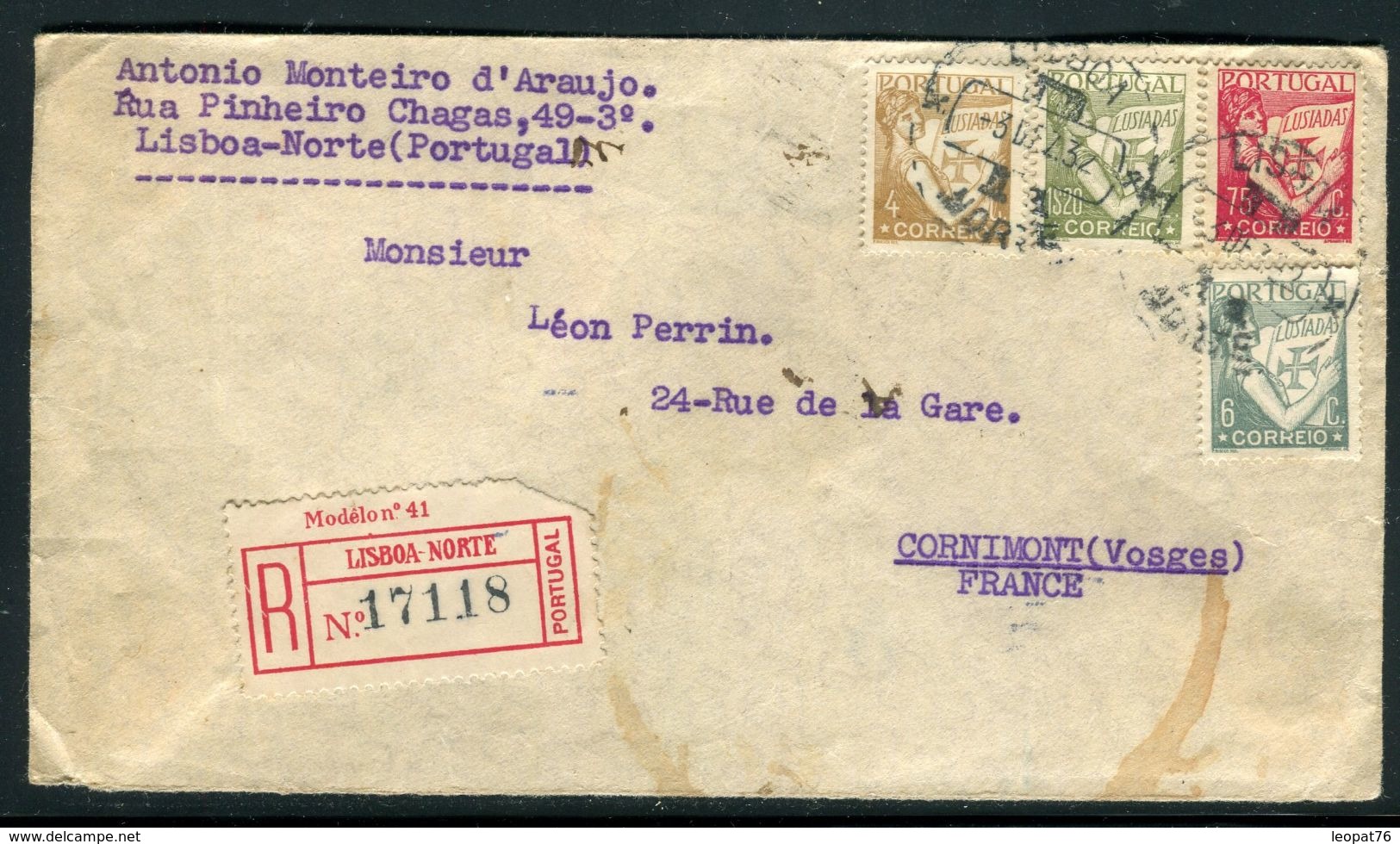 Portugal - Enveloppe En Recommandé De Lisbonne Pour La France En 1932, Affranchissement Plaisant Quadricolore- Ref JJ 93 - Lettres & Documents