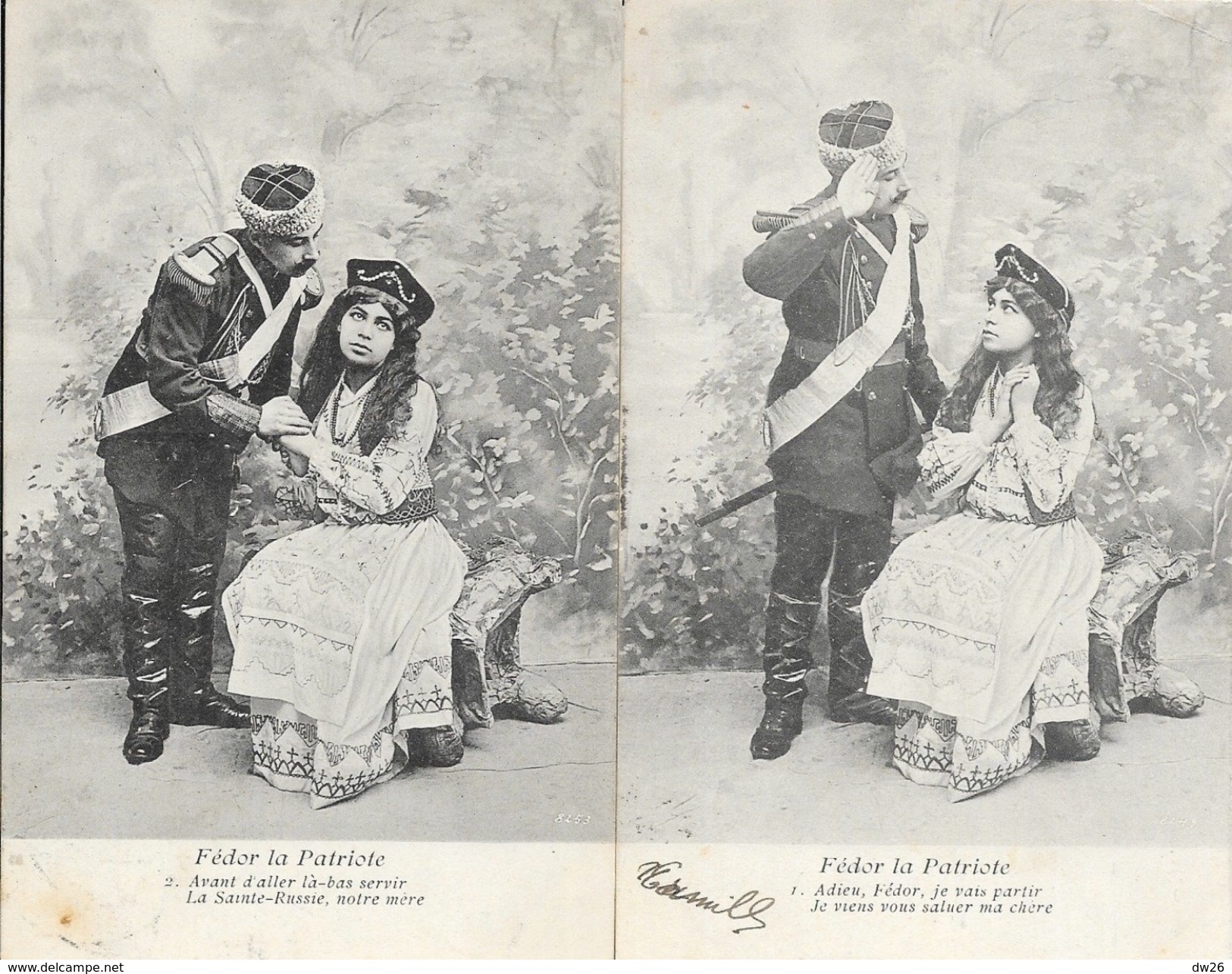 Série Complète De 6 Cartes: Fédor La Patriote 1904 - Couple Avec Militaire Russe - Couples