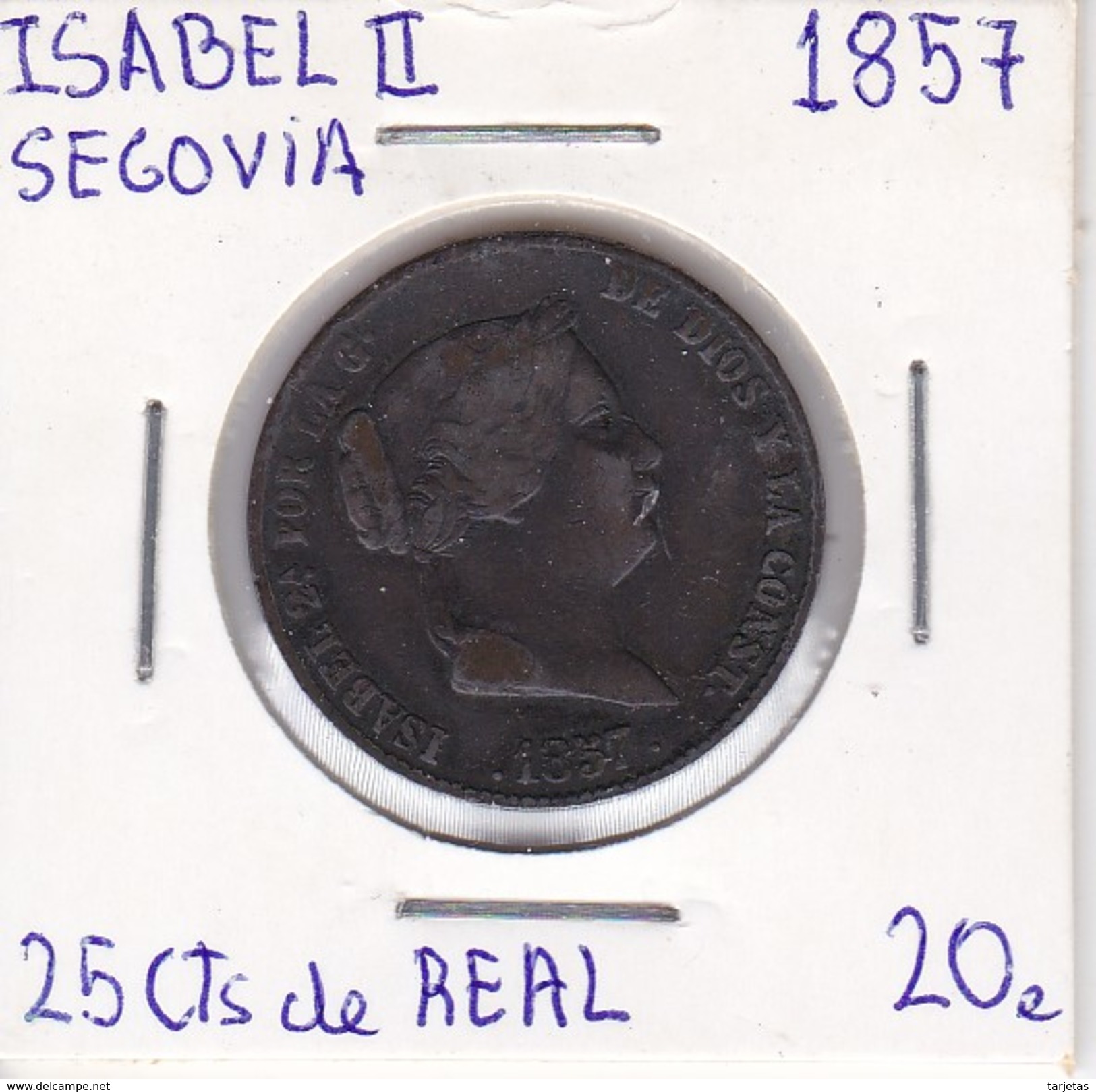 MONEDA DE ESPAÑA DE ISABEL II DEL AÑO 1857 DE 25 CENTIMOS DE REAL (COIN) SEGOVIA - Otros & Sin Clasificación