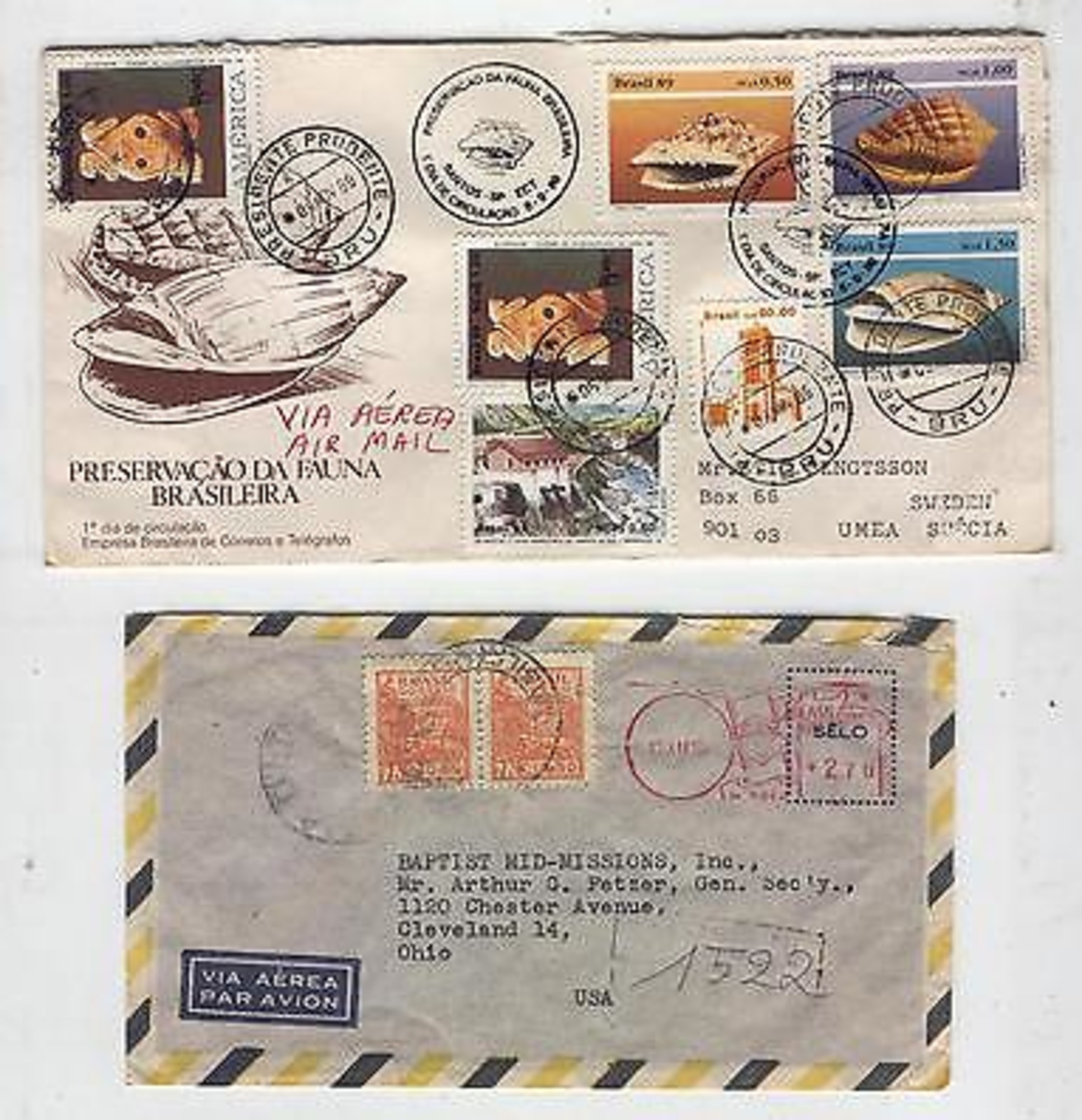 FDC AK75 Cover Brasil Airmail Marine Fauna 2 Pcs Used - Other & Unclassified