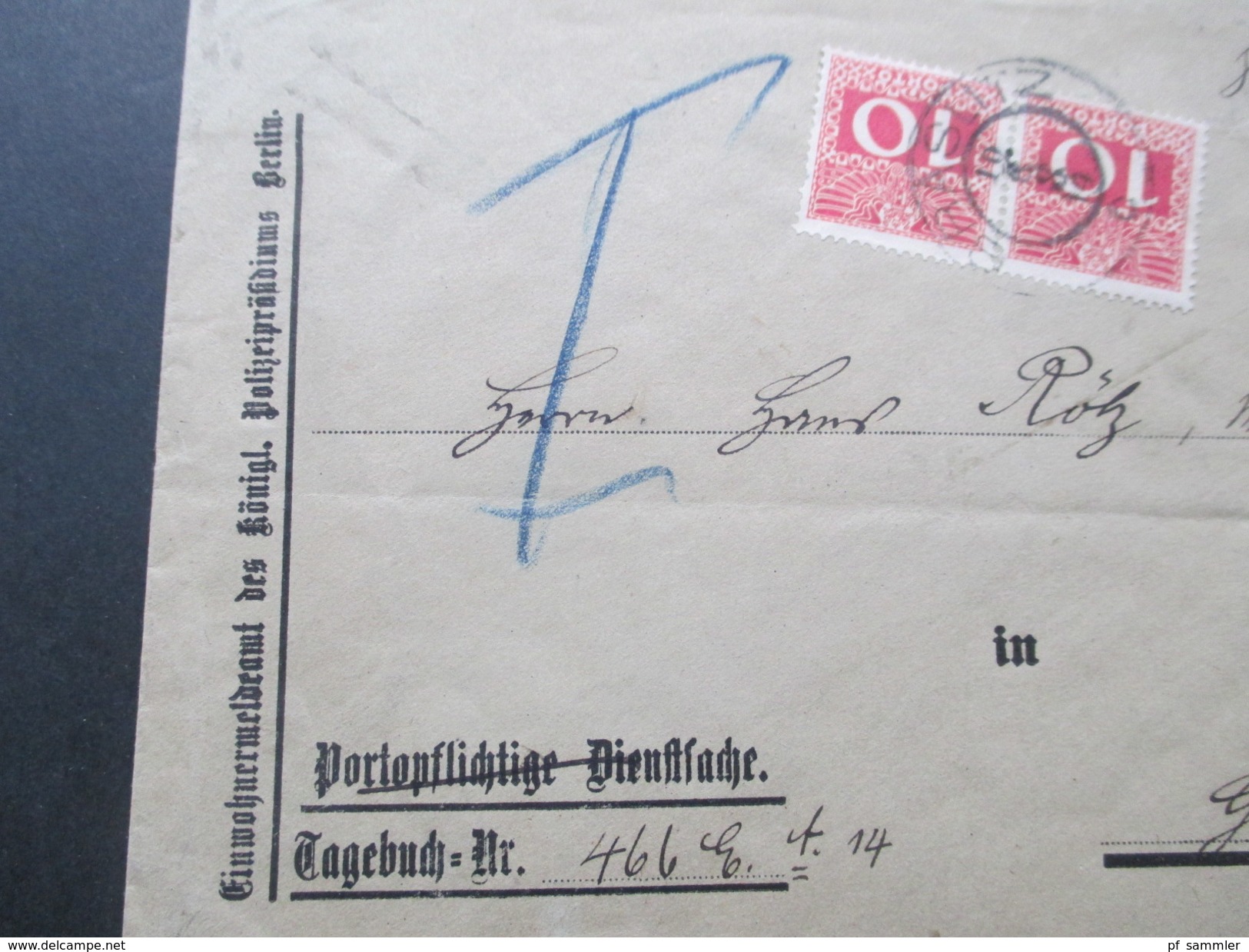 DR / Österreich 1914 Berlin - Graslitz In Böhmen Portomarke Nr. 38 MeF Paar. Der Polizei Präsident Berlin. Dienstpost - Briefe U. Dokumente