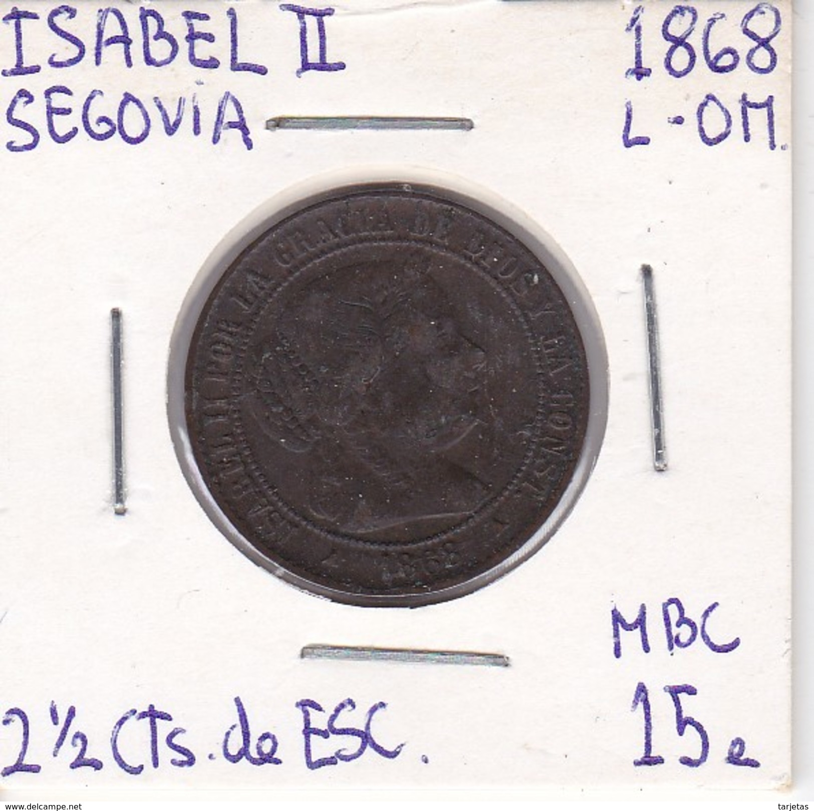 MONEDA DE ESPAÑA DE ISABEL II DEL AÑO 1868 DE 2,50 CENTIMOS DE ESCUDO (COIN) SEGOVIA - Otros & Sin Clasificación