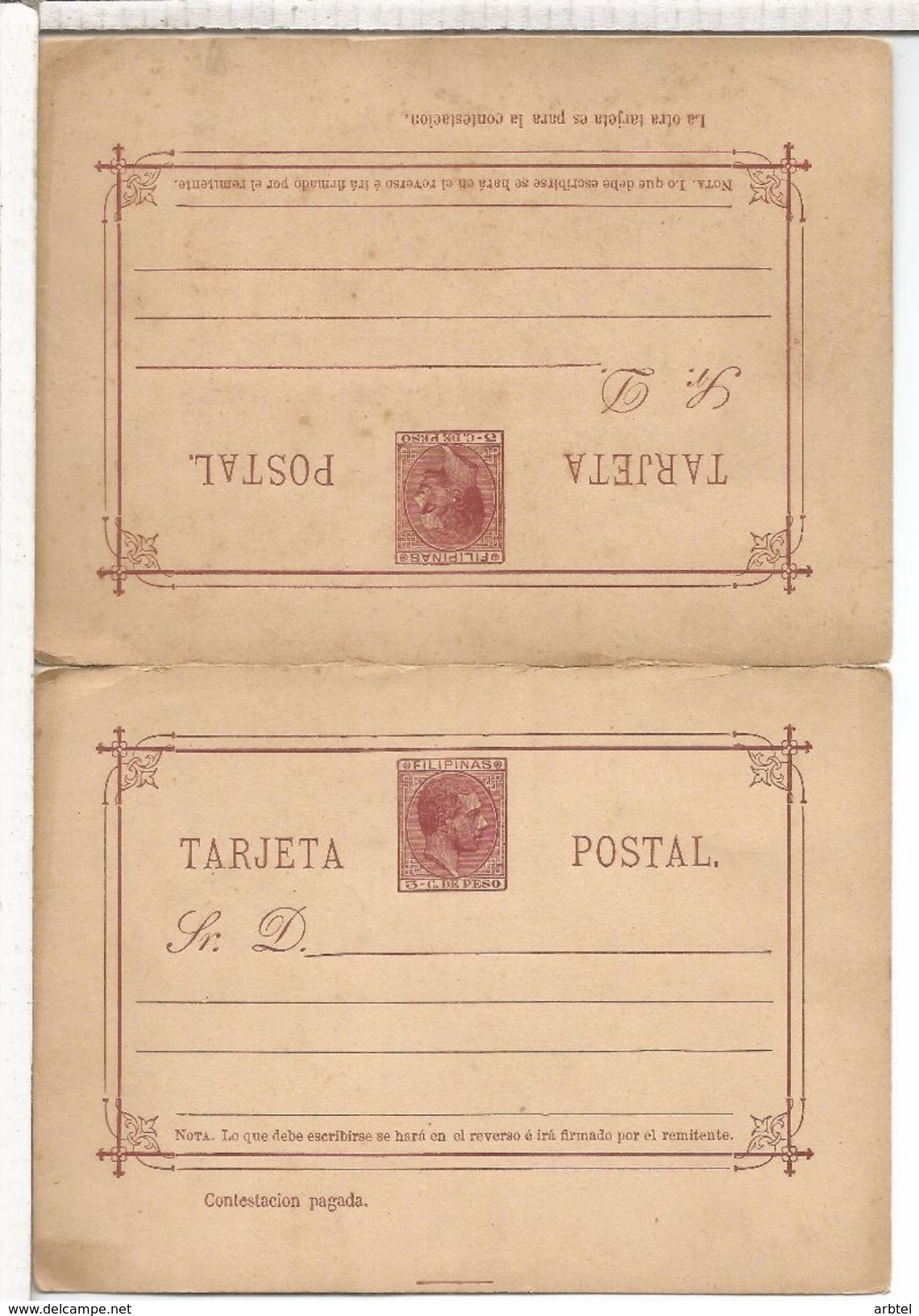 FILIPINAS ENTERO POSTAL DOBLE ALFONSO XII - Philippinen