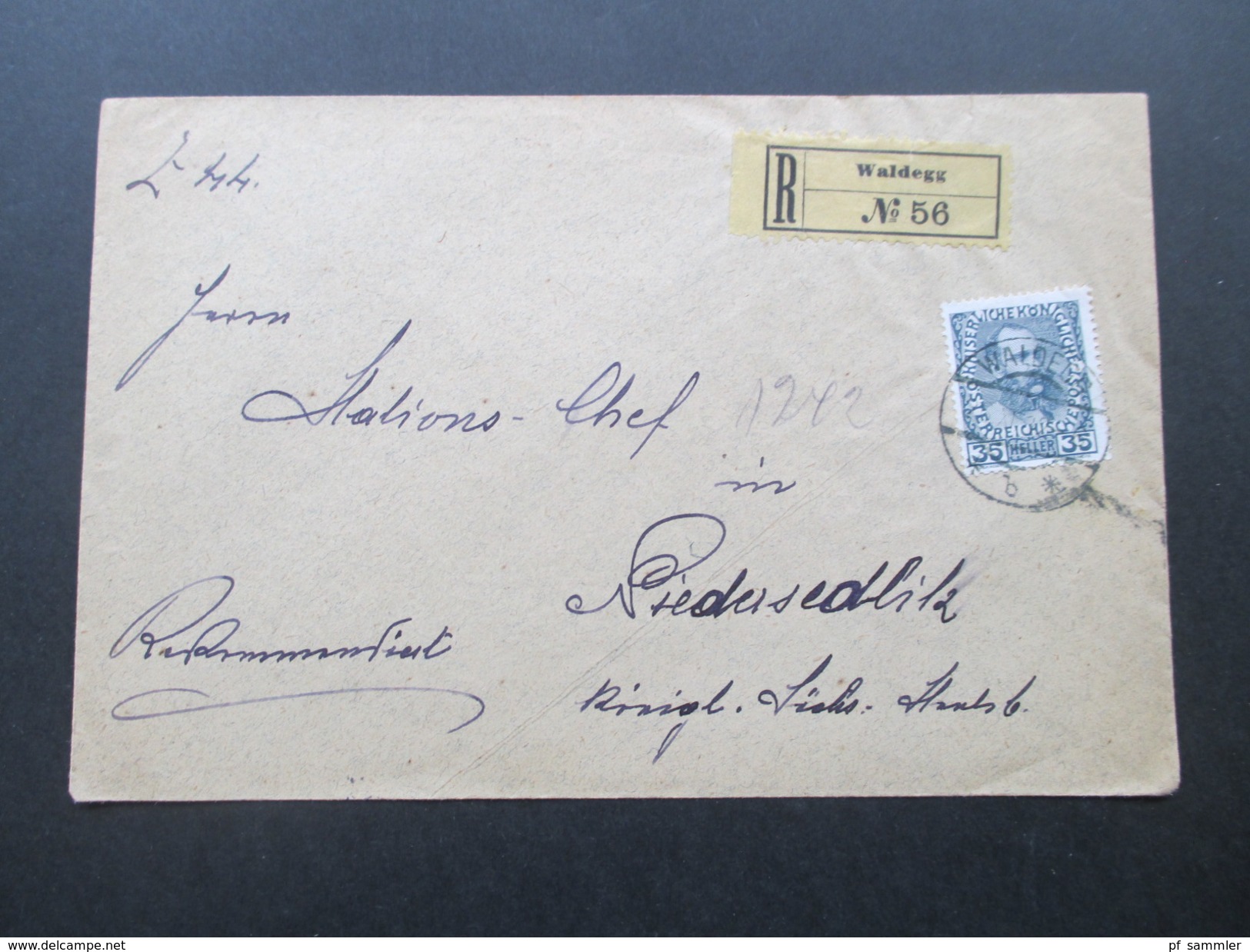 Österreich 1912 Michel Nr. 149 EF Franz Joseph. Rekommandirt R No 56 Waldegg. Stempel: K.K. St. B. - Briefe U. Dokumente