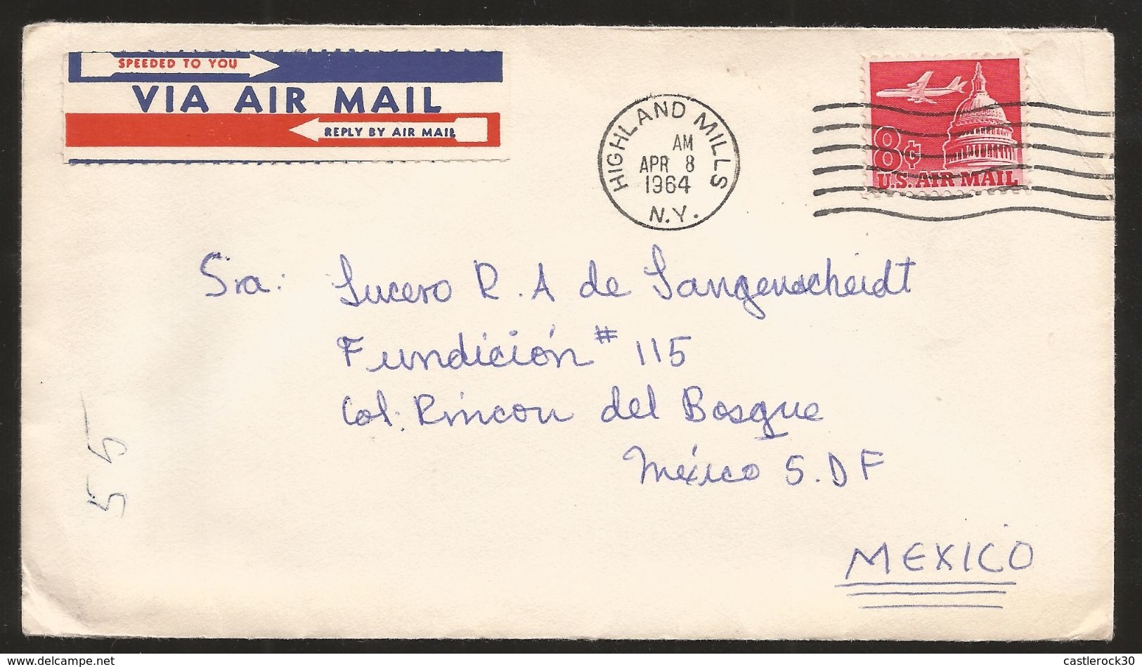 A) 1964 USA, RED STAMP, AIRMAIL, REPLY BY AIRMAIL, CIRCULATED COVER FROM NEW YORK TO MEXICO DF. - 3a. 1961-… Used