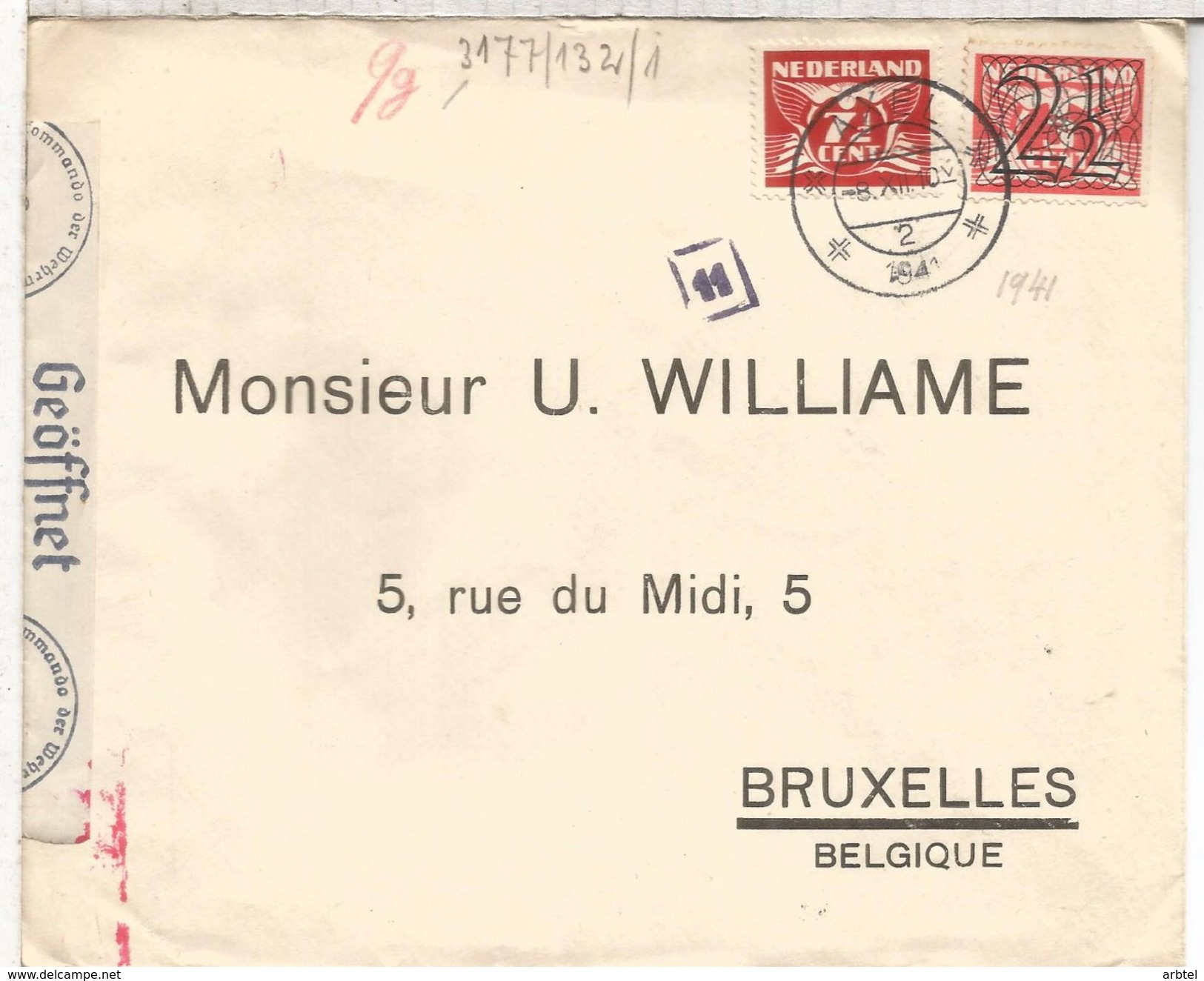 HOLANDA 1941 AXEL CC A BRUXELLES CON CENSURA ALEMANA GERMAN CENSOR - Lettres & Documents