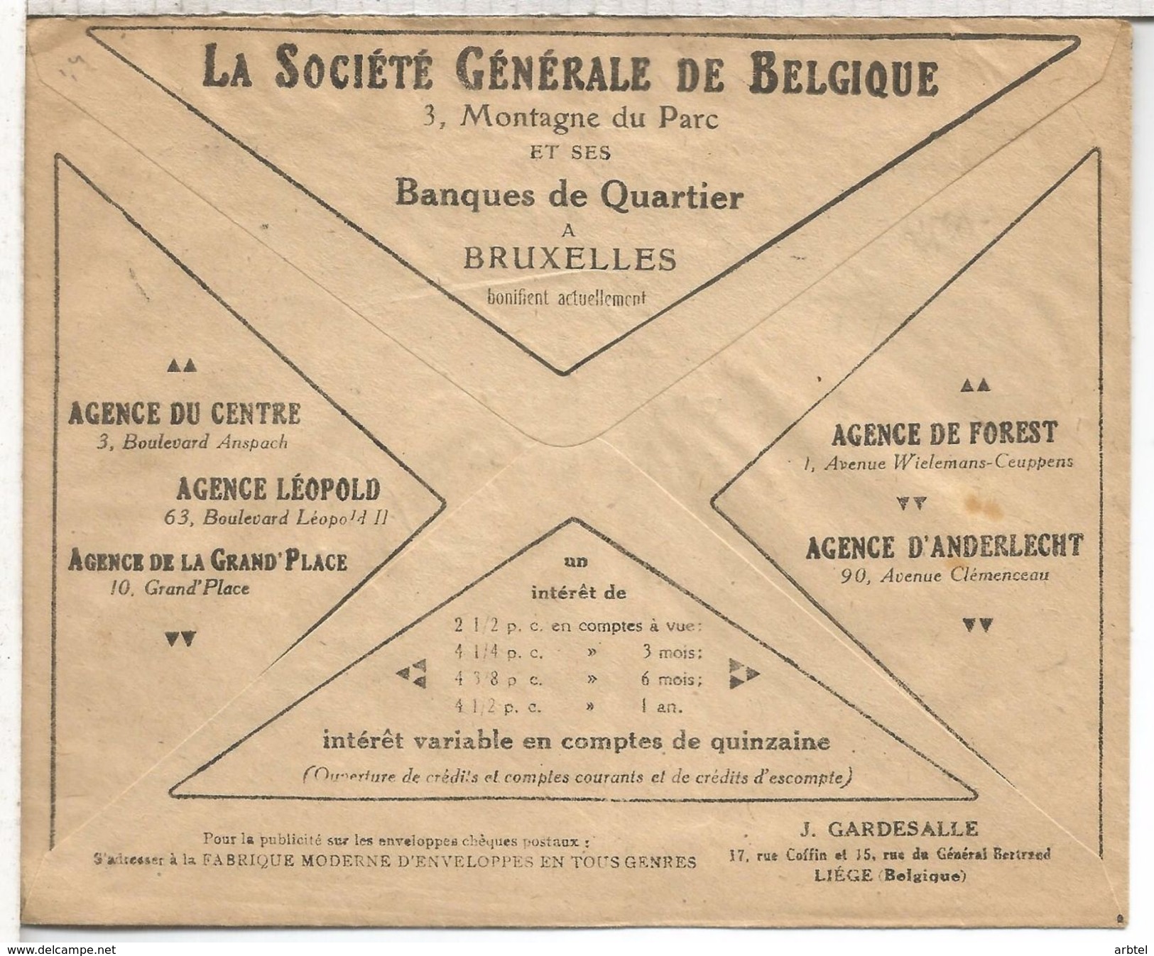 BELGICA CC FRANQUICIA CHEQUES POSTALES PUBLICIDAD SOCIETE GENERALE BANQUE BANK BANCO SAVINGS - Cartas & Documentos