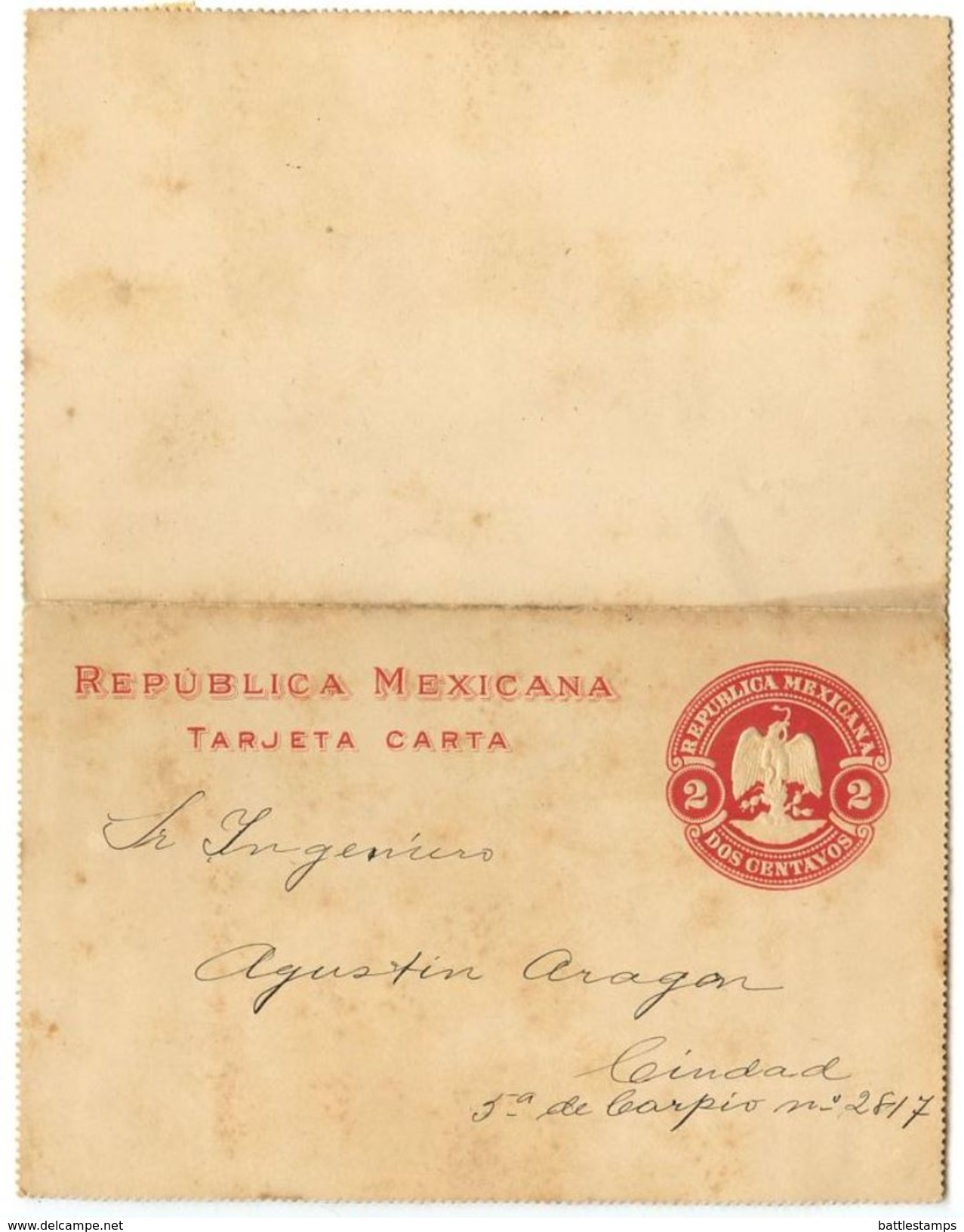 Mexico 19th C. 2c. Eagle Letter Card Used - Mexico
