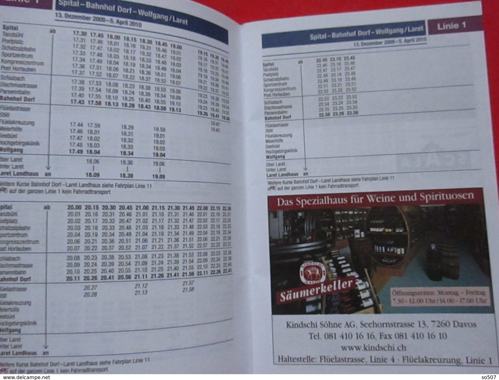 Timetable,VBD,Davos,Switzerland,Swiss-For Winter 2009/10. And Sammer 2010 - Europa