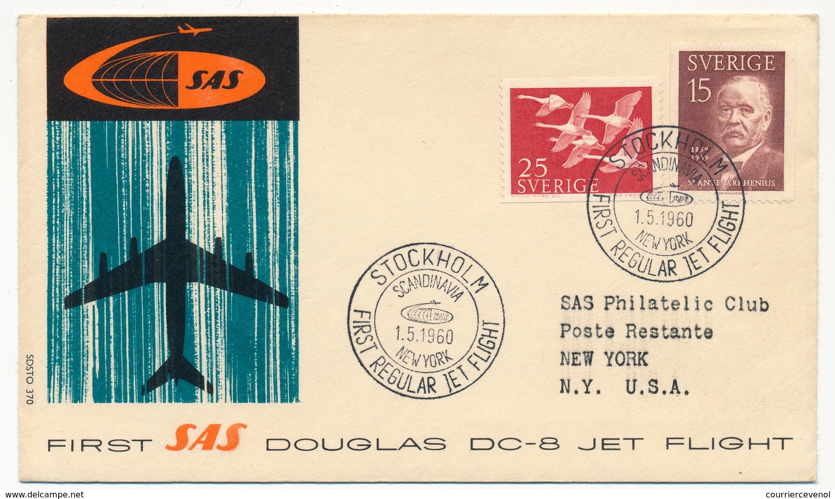 SUEDE - Premier Vol SAS Douglas DC 8 Jet Fligt SCANDINAVIA => NEW YORK - STOCKHOLM 1/5/1960 - Cartas & Documentos