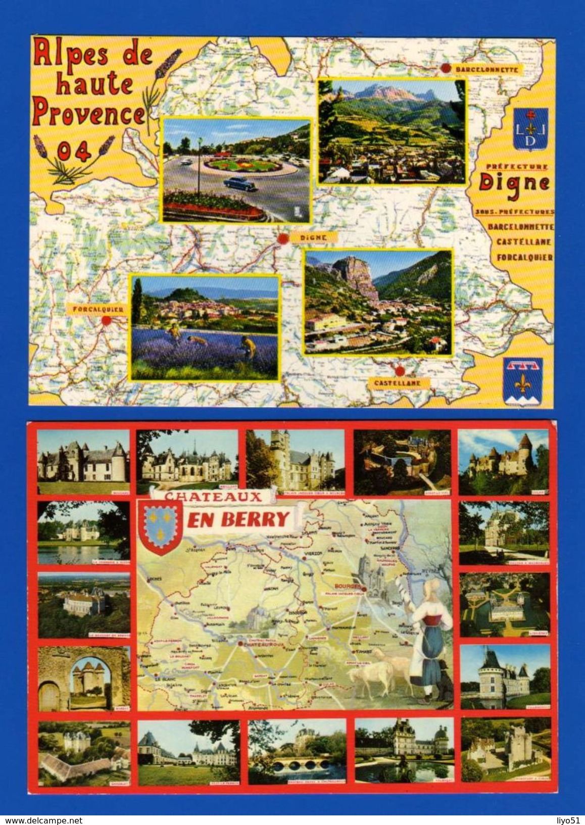 lot de 52 cartes postales fantaisies : thème départements cartes et régions . Toutes scannées .quelques rousseurs