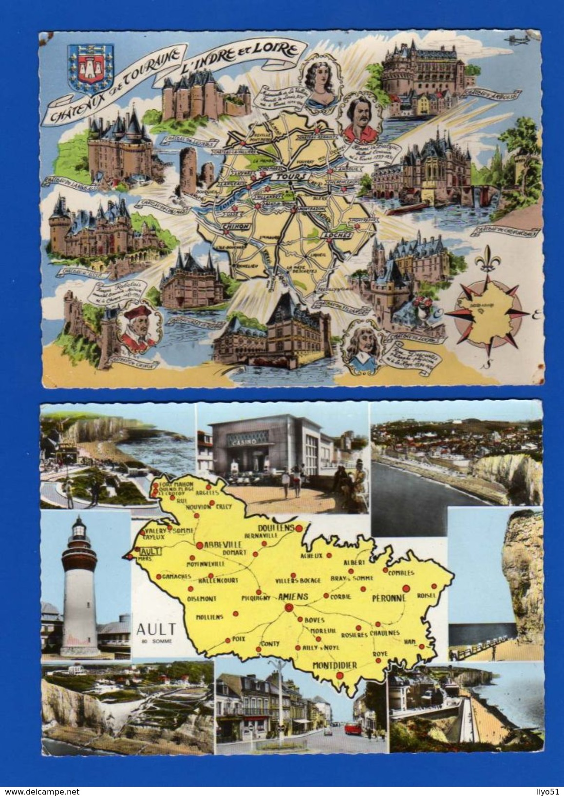 lot de 52 cartes postales fantaisies : thème départements cartes et régions . Toutes scannées .quelques rousseurs