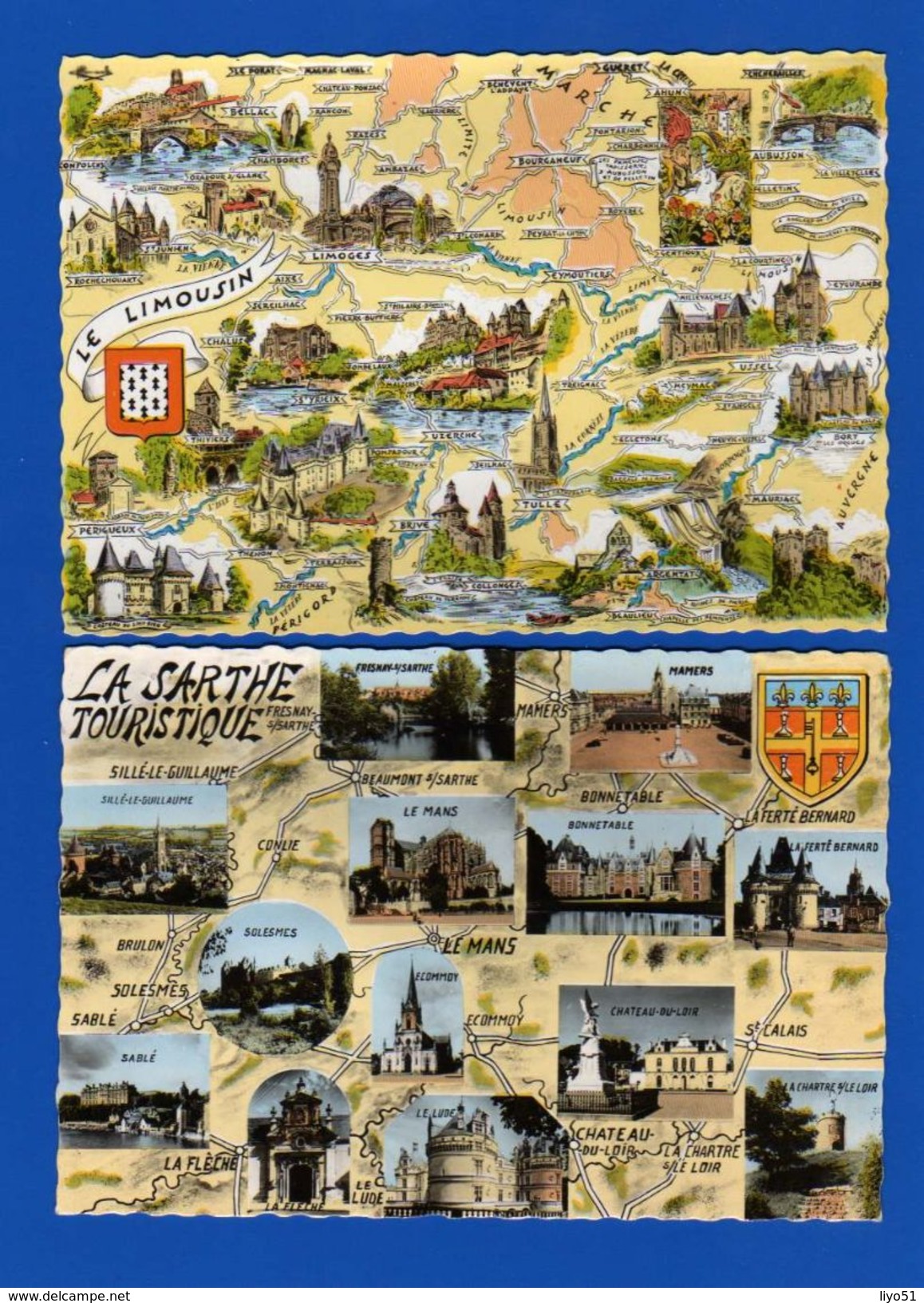 lot de 52 cartes postales fantaisies : thème départements cartes et régions . Toutes scannées .quelques rousseurs