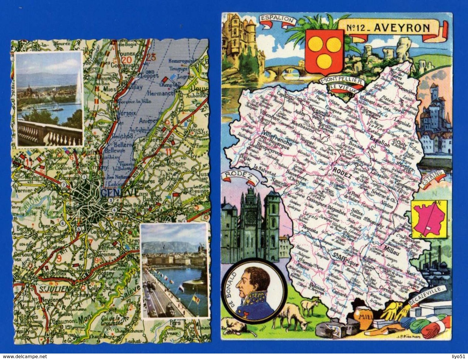 lot de 52 cartes postales fantaisies : thème départements cartes et régions . Toutes scannées .quelques rousseurs