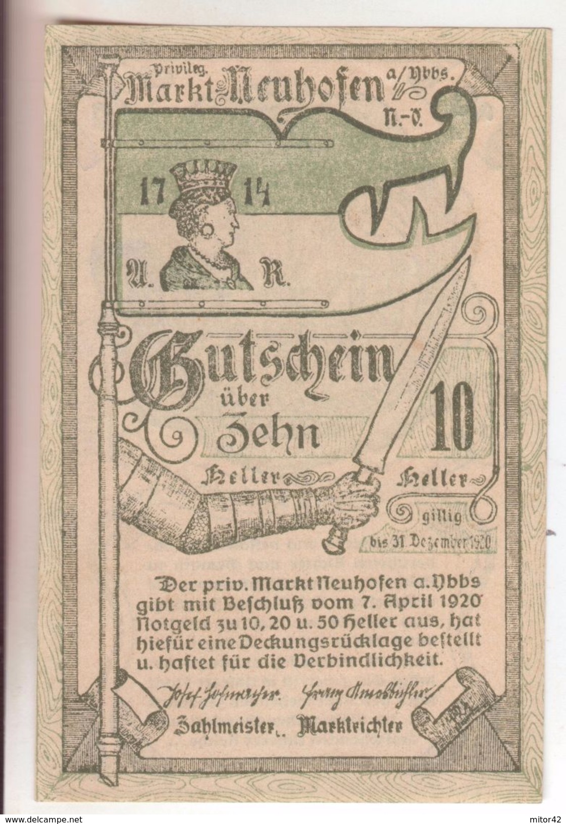 97-Banconote-Carta Moneta Di Emergenza-NOTGELD-Austria-Osterraich-Emergency Money-10 Heller-1920 - Autriche