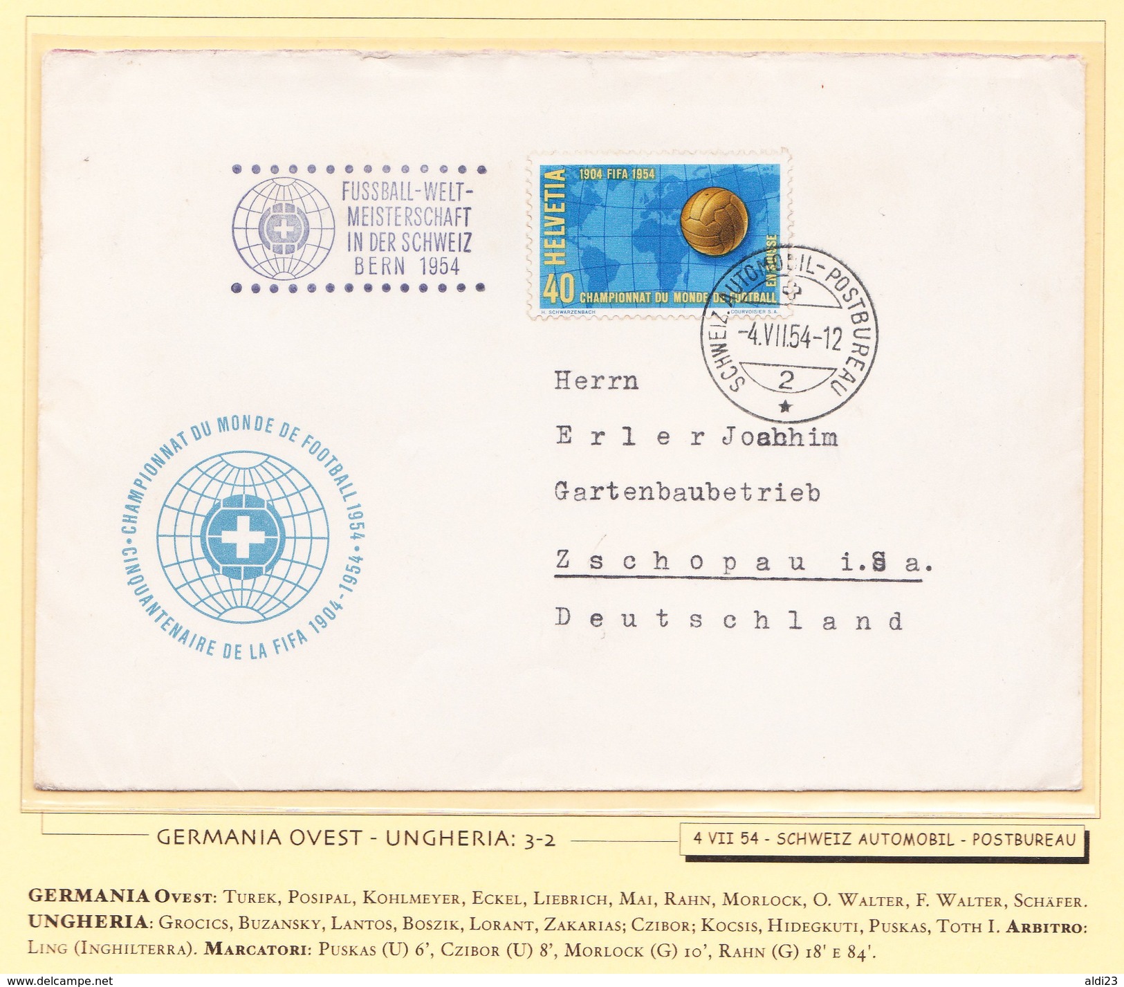 Register Cover Of World Cup Soccer Switzerland 1954. Beautiful Football Rare. - 1954 – Suisse