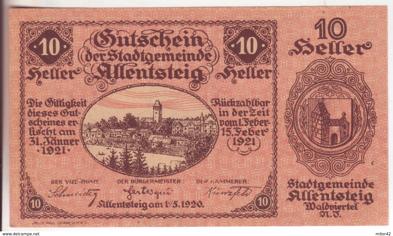 113-Banconote-Carta Moneta Di Emergenza-NOTGELD-Austria-Osterraich-Emergency Money-10 Heller-1921 - Austria