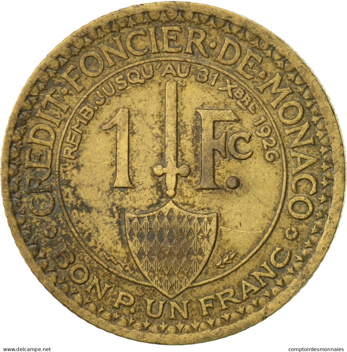 Monnaie, Monaco, Louis II, Franc, 1924, Poissy, TTB, Aluminum-Bronze, KM:111 - 1922-1949 Louis II