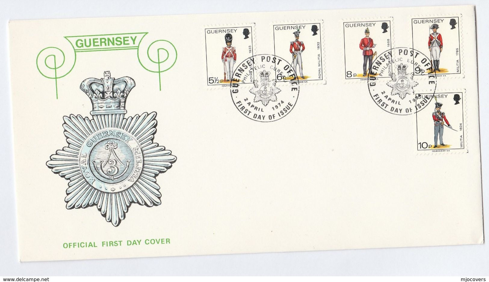 1974 GUERNSEY FDC Military  Uniforms Stamps Cover - Guernsey