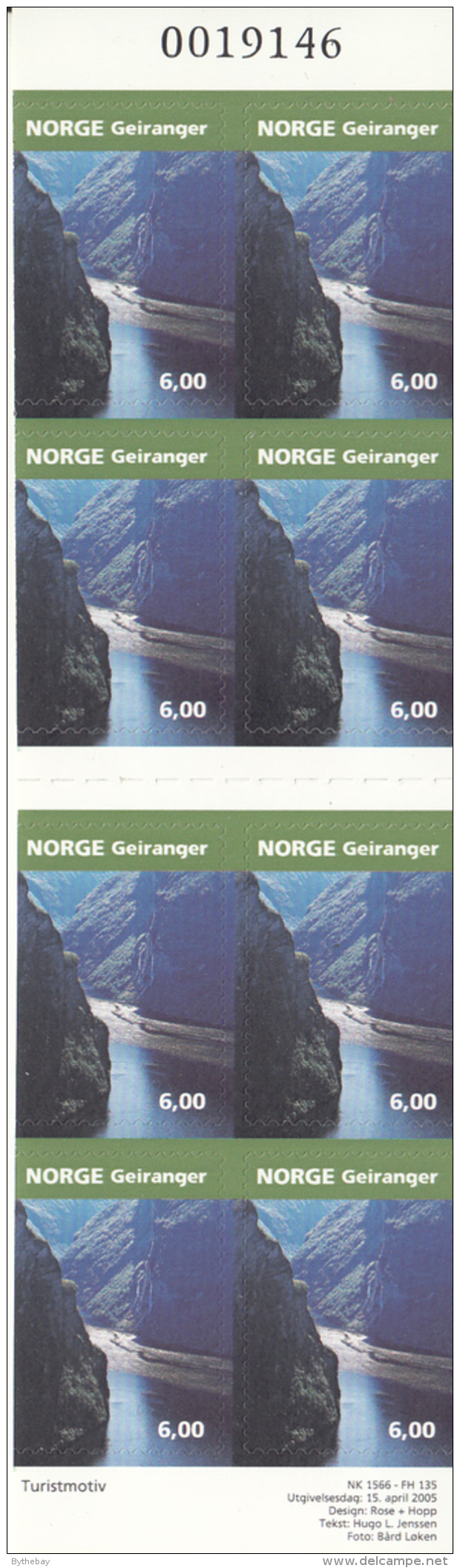 Norway 2005 Scott #1427 Booklet Of 8 6k Geiranger Fjord - Tourism - Unused Stamps