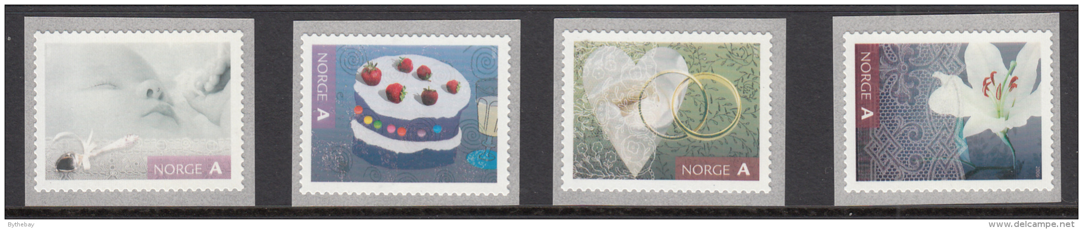 Norway 2006 Scott #1462-#1465 Set Of 4 Greetings: Baby, Birthday, Wedding, Flower - Unused Stamps