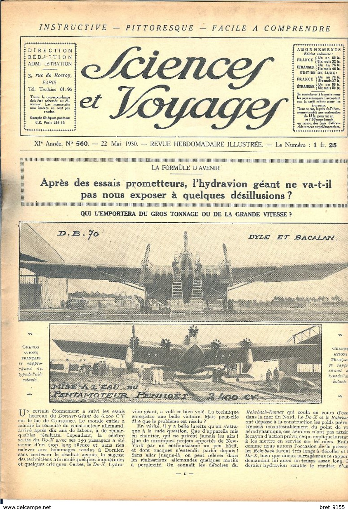 SCIENCES ET VOYAGES AVIATION HYDRAVION D B 70 LE GEANT ROLLS ROYCE JUNKERS G 38 DO X TRIMOTEUR BESSON - Autres & Non Classés